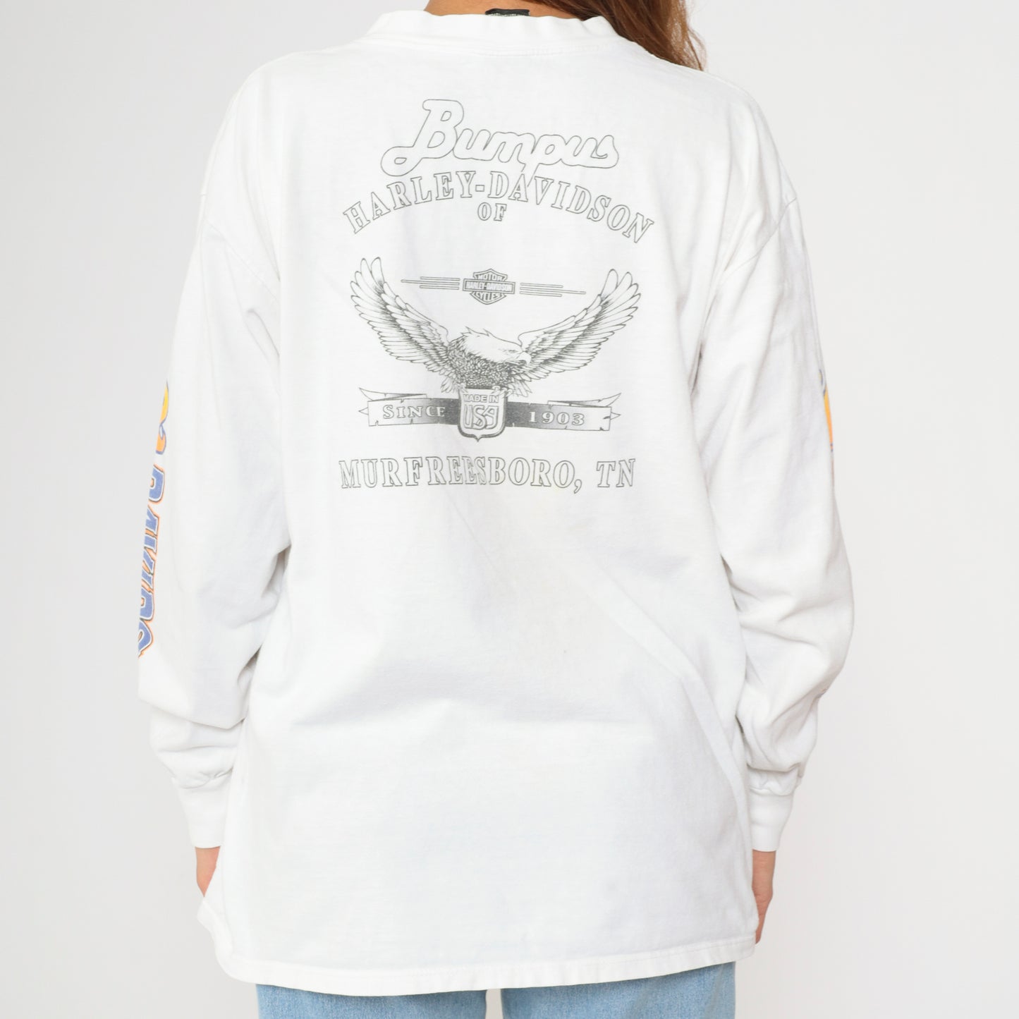 Vintage Harley Davidson T Shirt Y2K Murfreesboro Tennessee Bumpus Tshirt 00s Flames Biker Tee Motorcycle Long sleeve White Extra Large xl