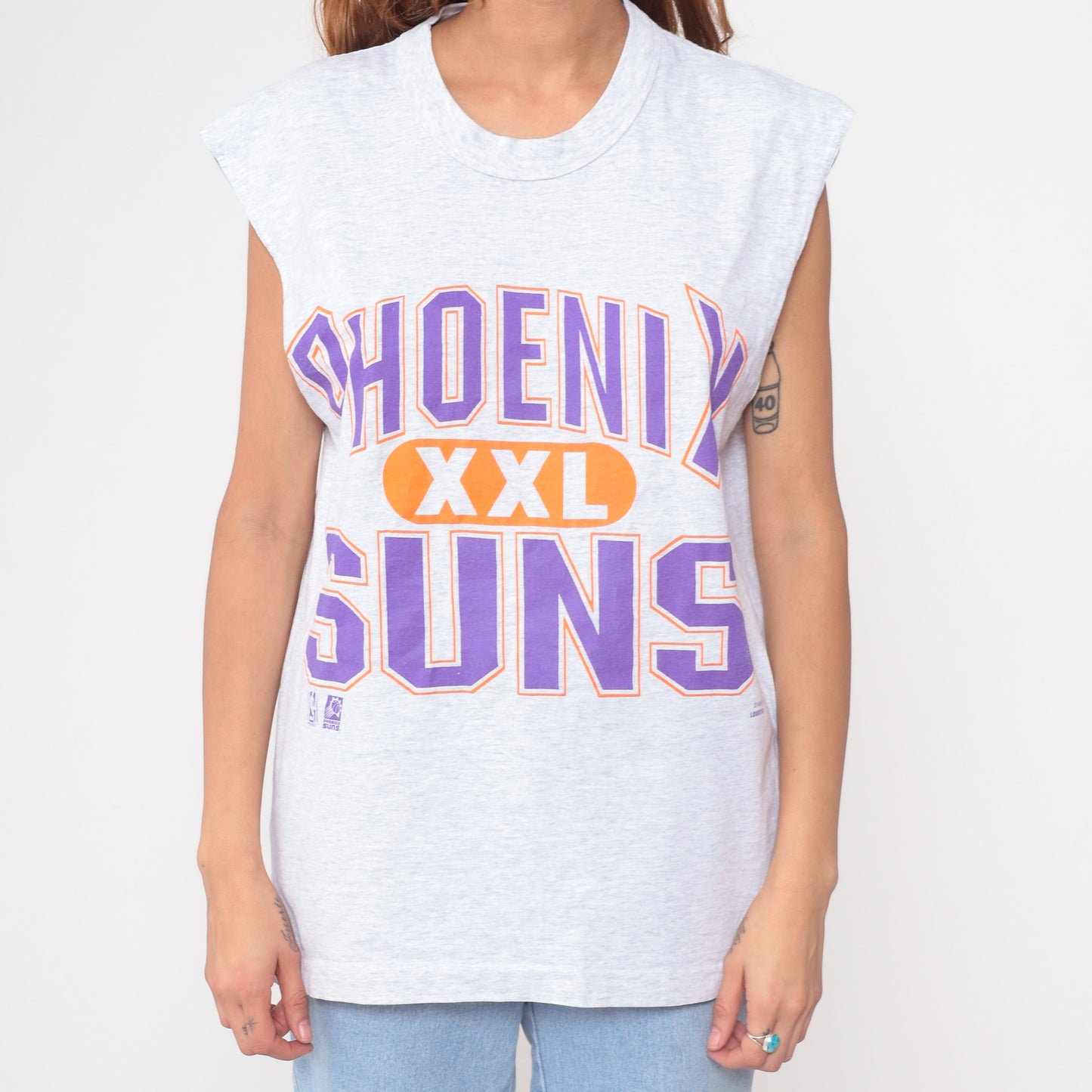 90s Phoenix Suns Basketball Tank Top Sleeveless Gray Purple Orange Vintage Sports Jersey Team 7 NBA Athletic Streetwear Y2K Large L