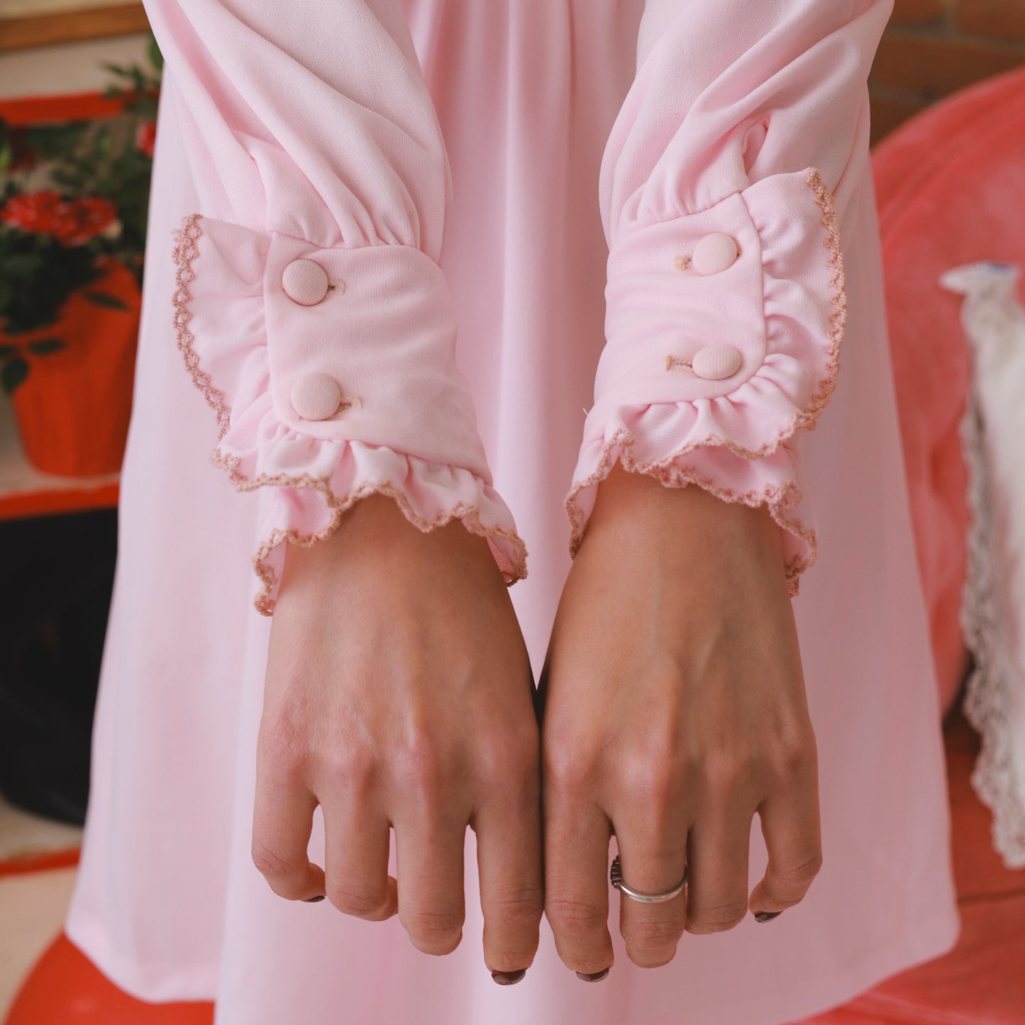 70s Babydoll Dress Baby Pink Mini Dress Mod Ruffle Bib