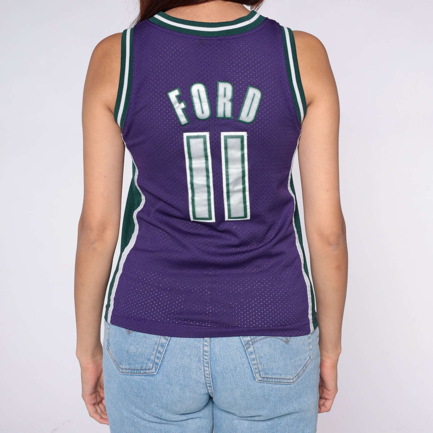 Milwaukee Bucks Jersey Nike Purple Green Basketball NBA Y2K Vintage Number 11 Ford Mesh Athletic Streetwear Top Womens Extra Small XS
