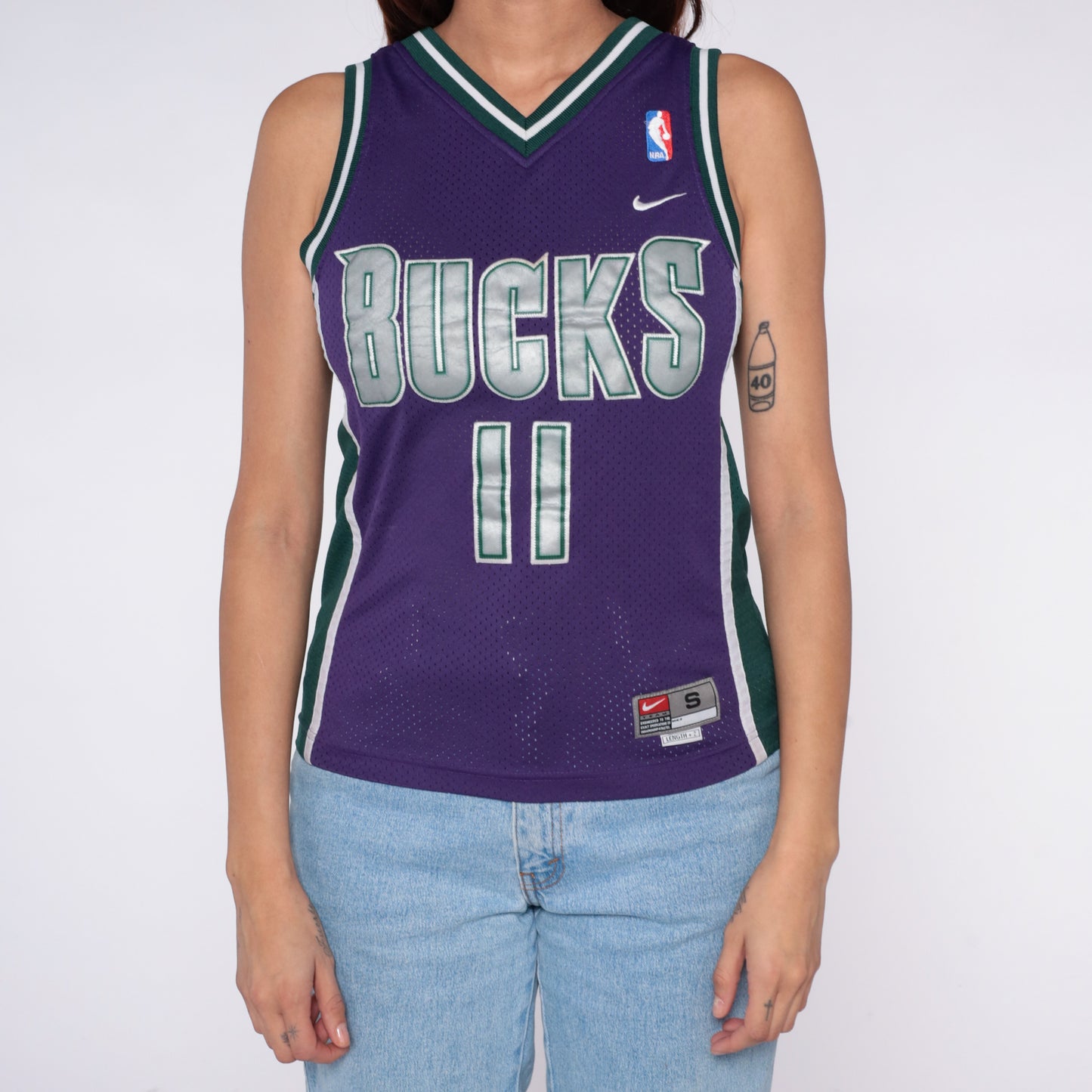 Milwaukee Bucks Jersey Nike Purple Green Basketball NBA Y2K Vintage Number 11 Ford Mesh Athletic Streetwear Top Womens Extra Small XS