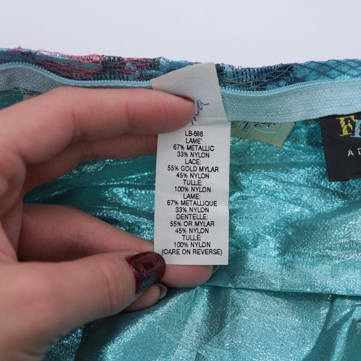 80s Teal Lame Lace Prom Dress S