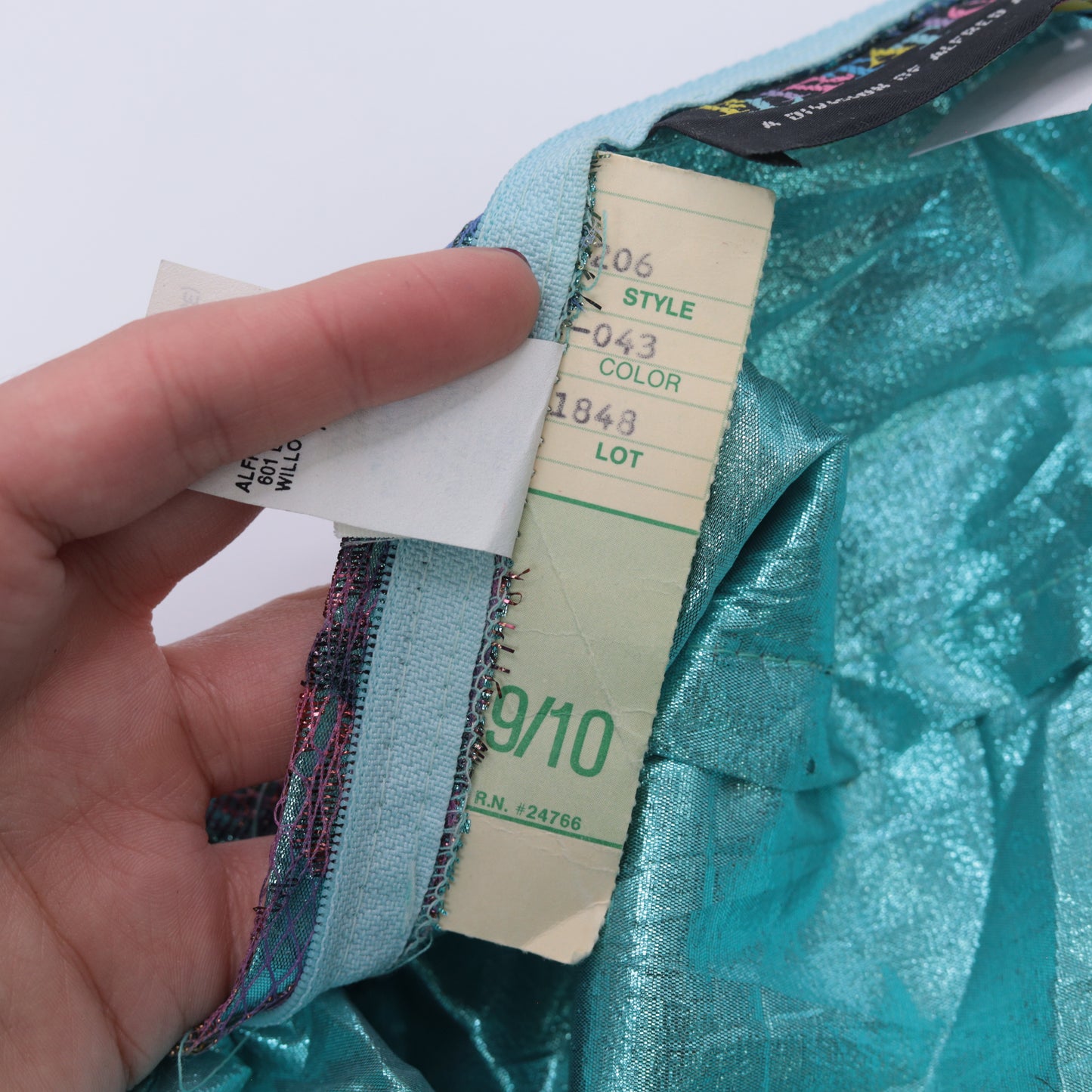 80s Teal Lame Lace Prom Dress S