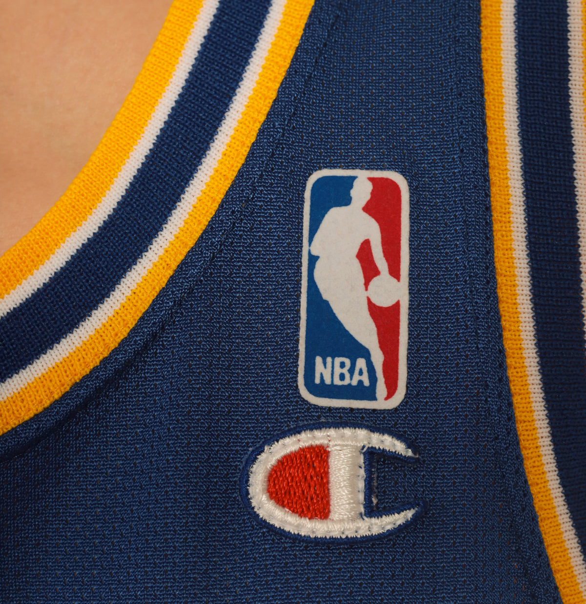 Champion Warriors Jersey 90s NBA Basketball Tank Top Cobalt Blue Yellow Mesh Number 32 Smith Golden State Sleeveless Scoop Neck Womens Unisex Sports Vintage Small S