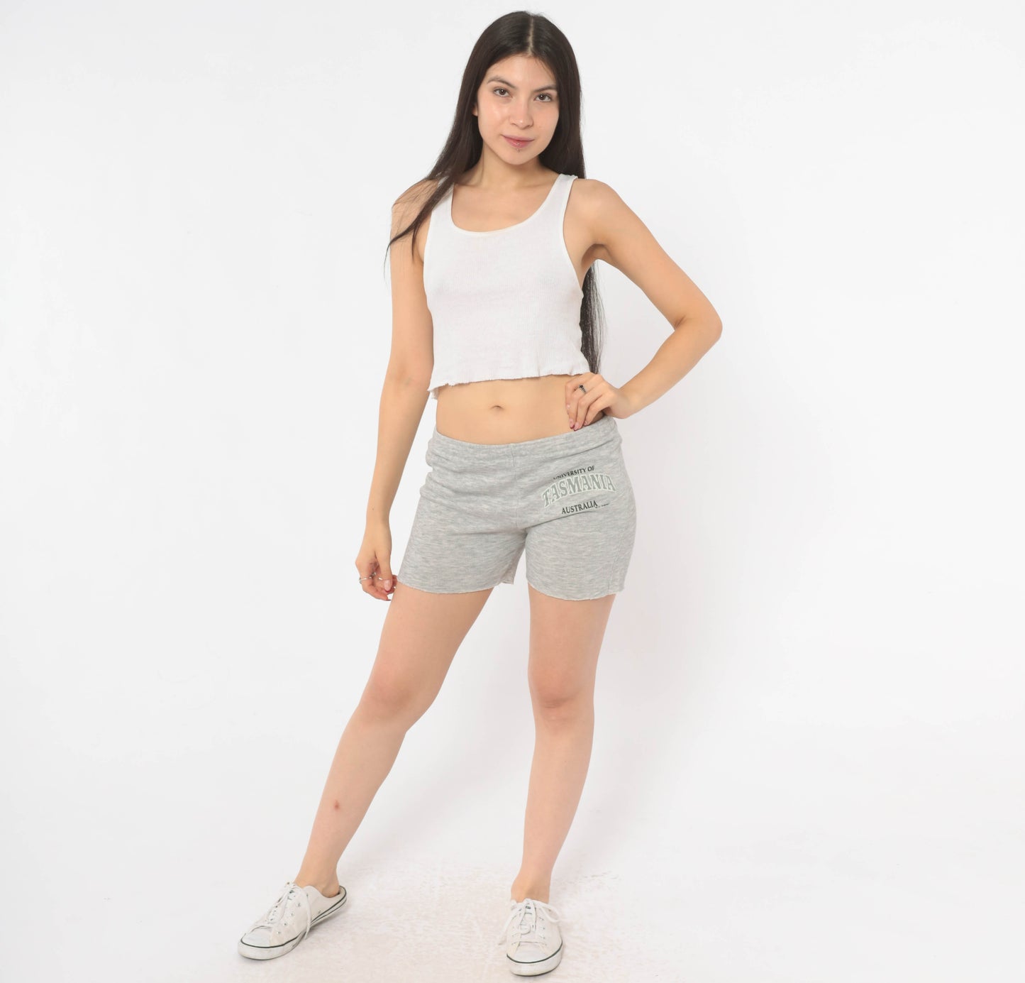 Champion Grey Sweat Shorts University Tasmania Cut Off Raw Hem Elastic Waist Athletic Cotton Ash Lounge Collegiate Preppy Casual Vintage Bottoms Small S