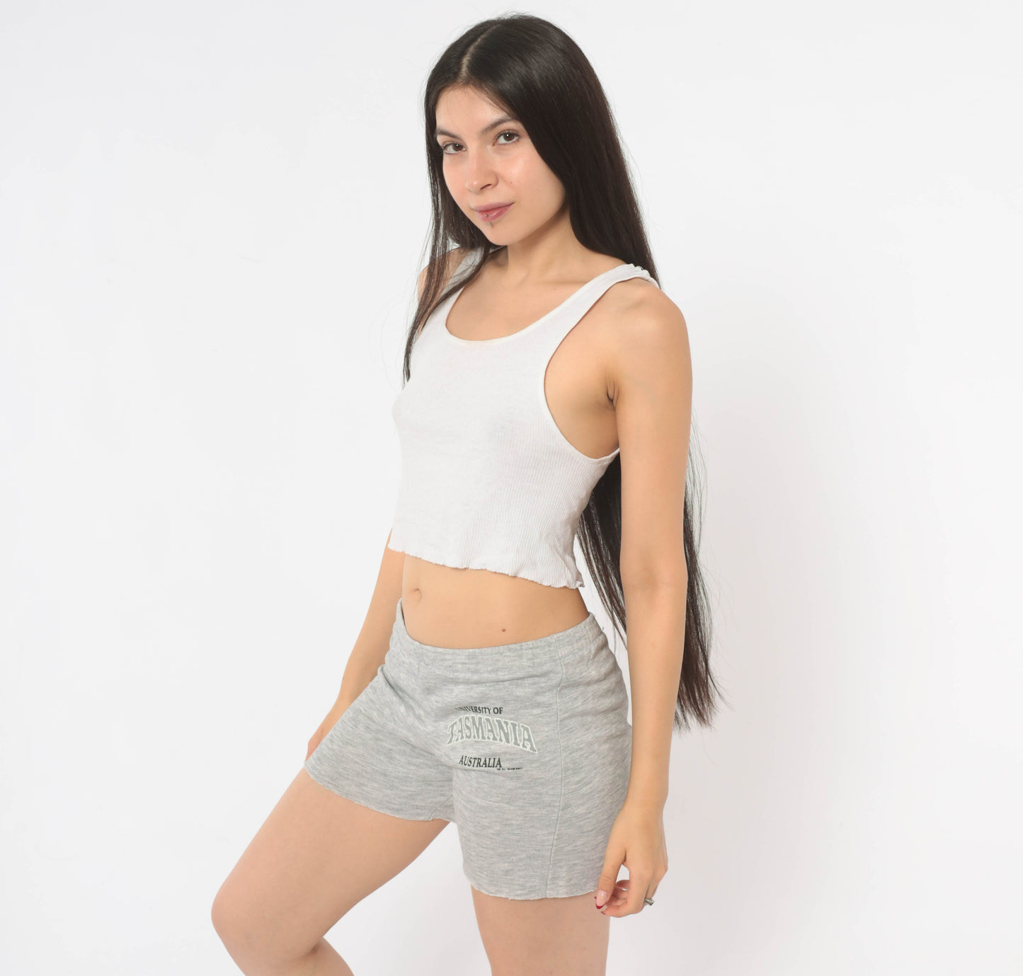 Champion Grey Sweat Shorts University Tasmania Cut Off Raw Hem Elastic Waist Athletic Cotton Ash Lounge Collegiate Preppy Casual Vintage Bottoms Small S