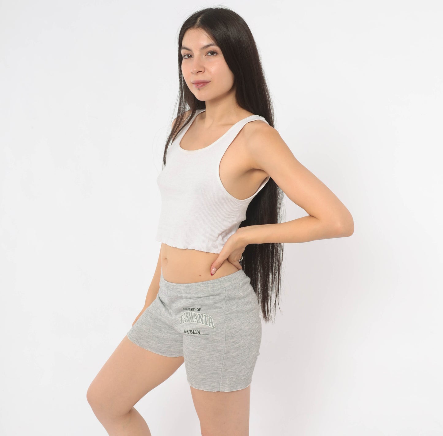 Champion Grey Sweat Shorts University Tasmania Cut Off Raw Hem Elastic Waist Athletic Cotton Ash Lounge Collegiate Preppy Casual Vintage Bottoms Small S