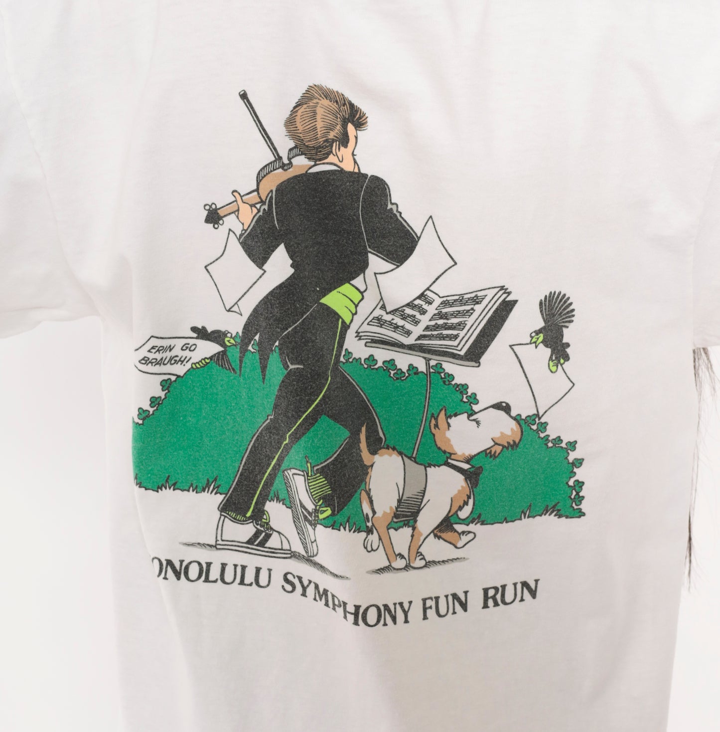 Opus XIII Honolulu Symphony Fun Run Tee 90s Crazy Shirt Violin Cartoon White Cotton Music Event Hawaii  Print Illustrated Unisex Medium M