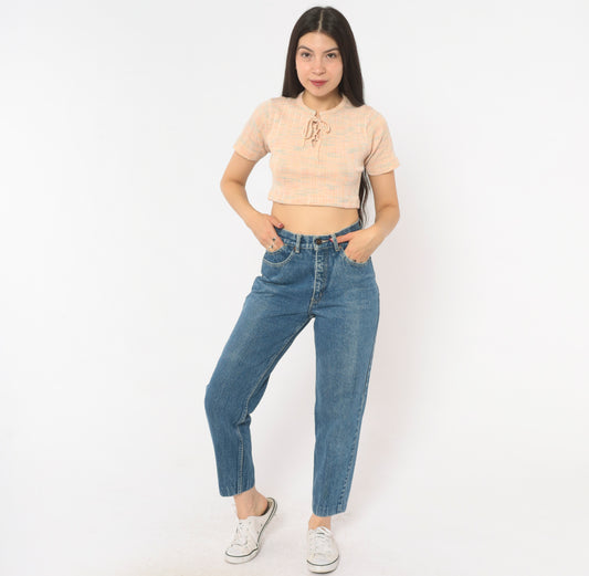 Coca Cola Jeans 90s High Waisted Mom Denim Tapered Leg Cotton Blue Vintage Straight Relaxed Fit Medium Wash Stonewash Pants Trousers Small S