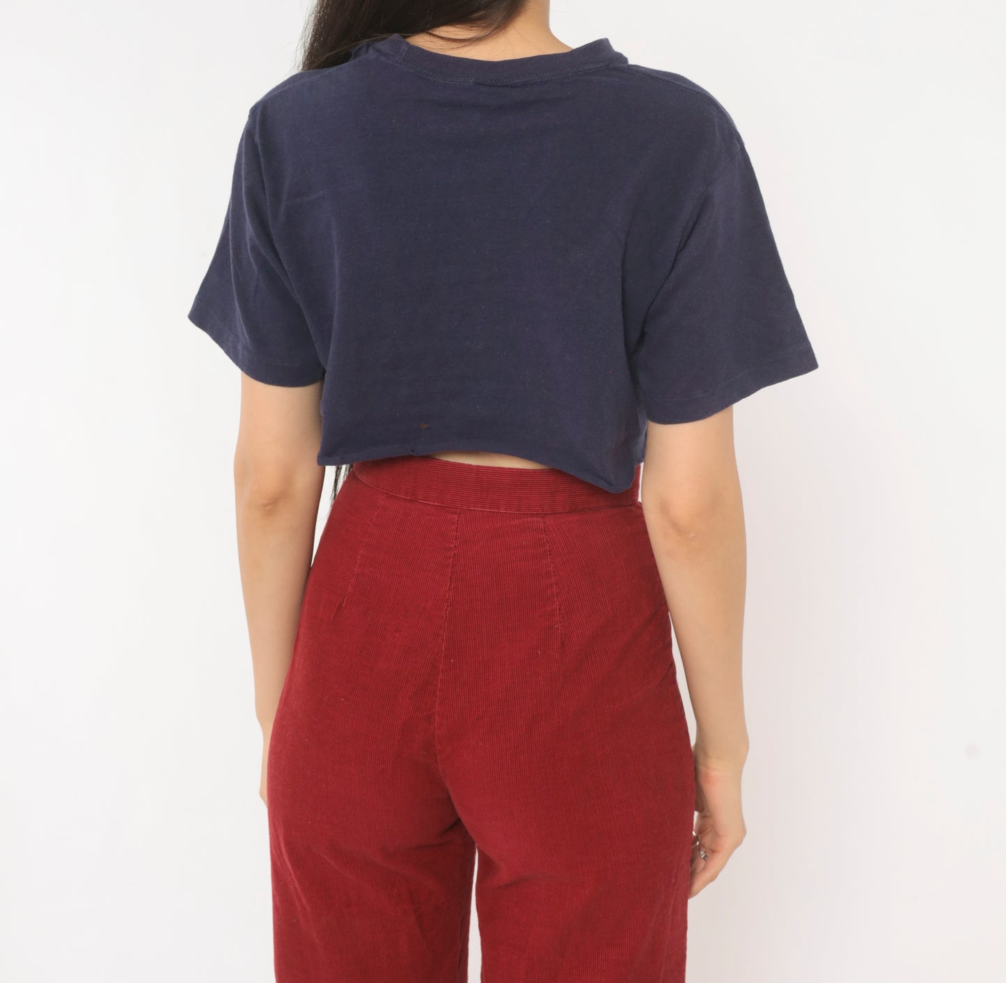 80s Pablo Cruise Band Tee Crop Top Navy Blue Cotton Short Sleeve Concert Shirt Distressed Rock Music Print Palm Tree Vintage Cropped Small S