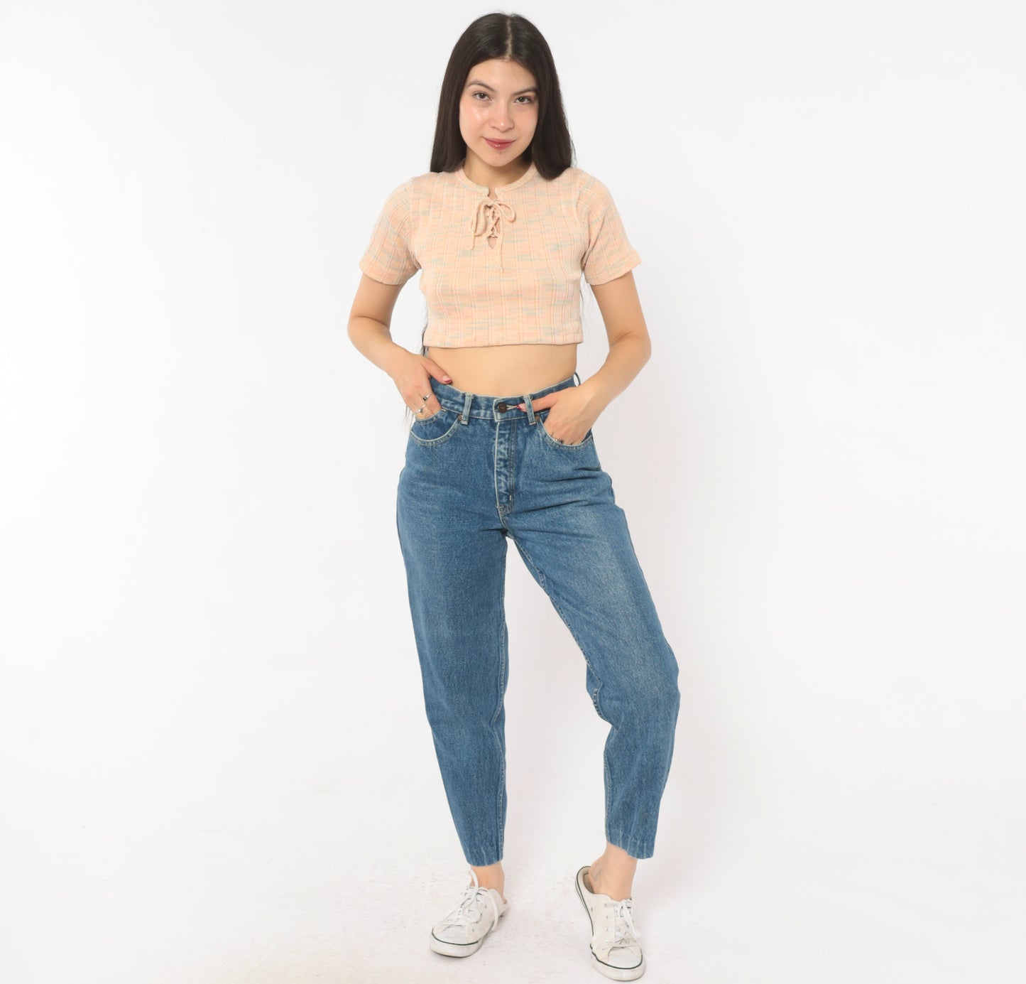 Coca Cola Jeans 90s High Waisted Mom Denim Tapered Leg Cotton Blue Vintage Straight Relaxed Fit Medium Wash Stonewash Pants Trousers Small S