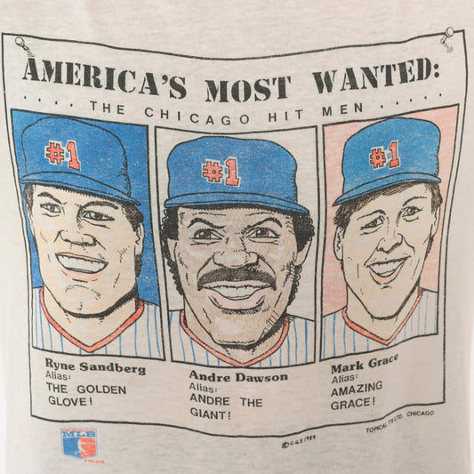 80s Chicago Cubs T Shirt 1989 MLB Baseball Graphic Tee White Cotton Ryne Sandberg Andre Dawson Mark Grace Americas Most Wanted Crew Neck Short Sleeve Sports Top Small S