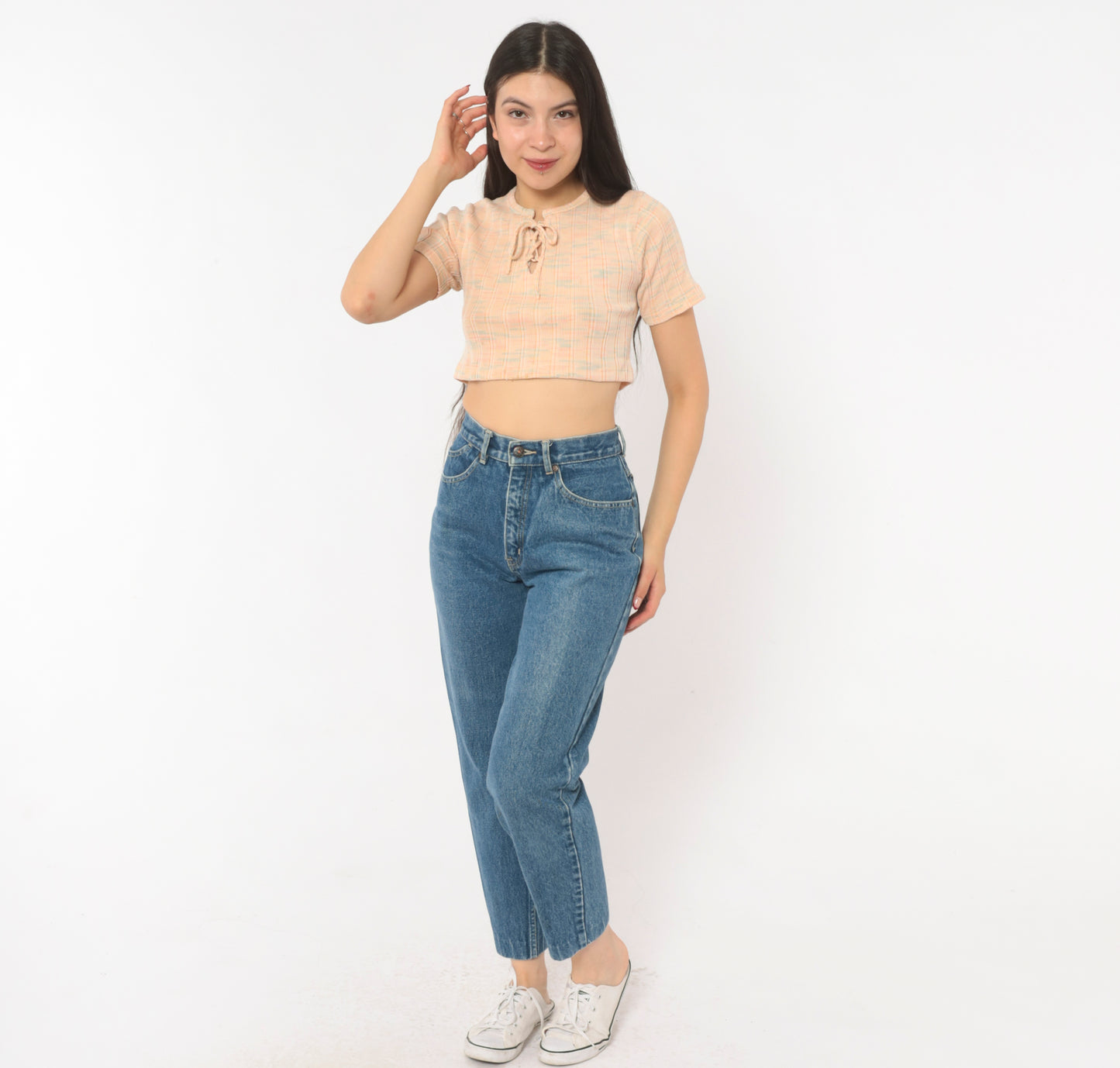 Coca Cola Jeans 90s High Waisted Mom Denim Tapered Leg Cotton Blue Vintage Straight Relaxed Fit Medium Wash Stonewash Pants Trousers Small S