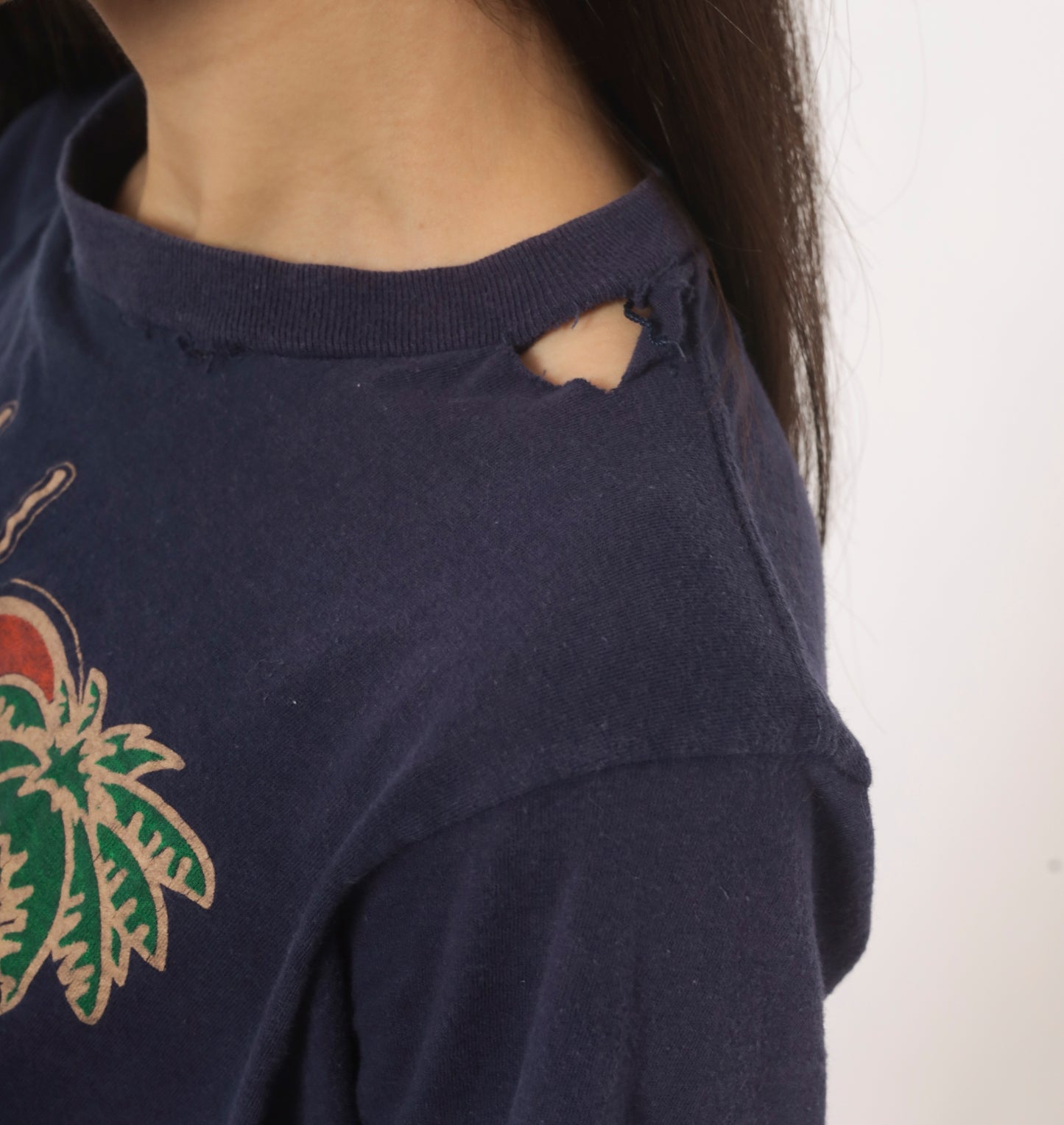 80s Pablo Cruise Band Tee Crop Top Navy Blue Cotton Short Sleeve Concert Shirt Distressed Rock Music Print Palm Tree Vintage Cropped Small S