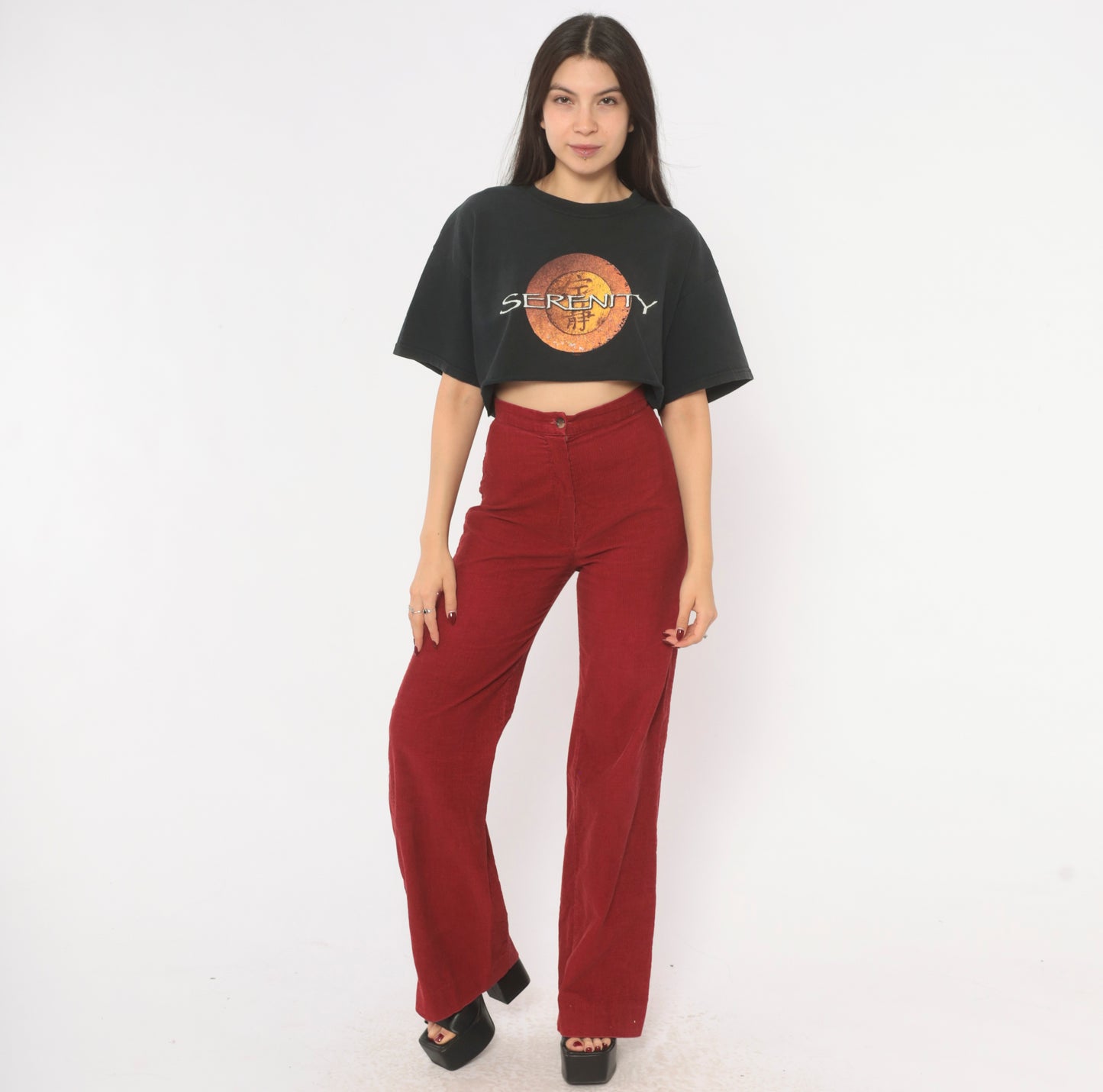 Serenity Firefly Crop Top Black Tee Sci Fi Movie Cotton Boxy Cropped Shirt 2000s Orange Gold Fandom Short Sleeve Vintage Medium M