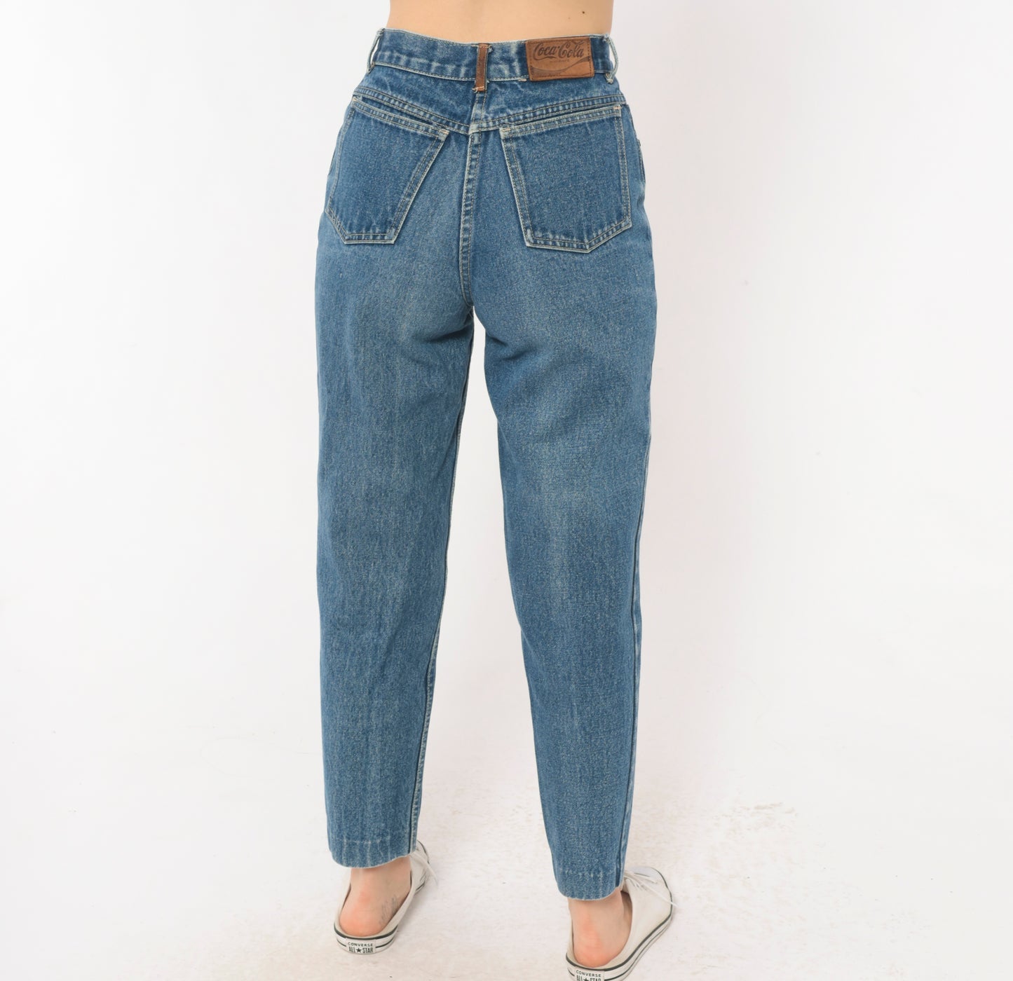 Coca Cola Jeans 90s High Waisted Mom Denim Tapered Leg Cotton Blue Vintage Straight Relaxed Fit Medium Wash Stonewash Pants Trousers Small S