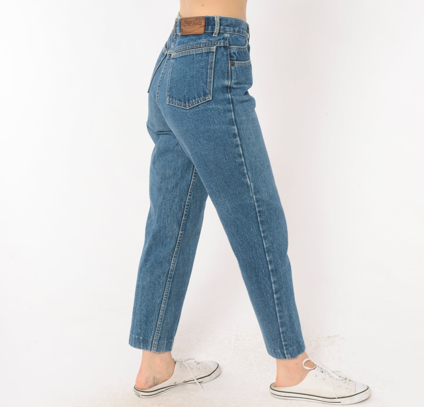 Coca Cola Jeans 90s High Waisted Mom Denim Tapered Leg Cotton Blue Vintage Straight Relaxed Fit Medium Wash Stonewash Pants Trousers Small S