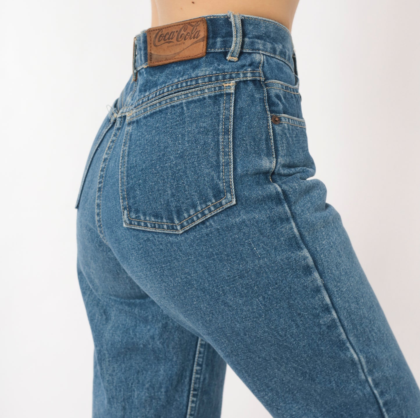 Coca Cola Jeans 90s High Waisted Mom Denim Tapered Leg Cotton Blue Vintage Straight Relaxed Fit Medium Wash Stonewash Pants Trousers Small S