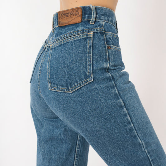 Coca Cola Jeans 90s High Waisted Mom Denim Tapered Leg Cotton Blue Vintage Straight Relaxed Fit Medium Wash Stonewash Pants Trousers Small S