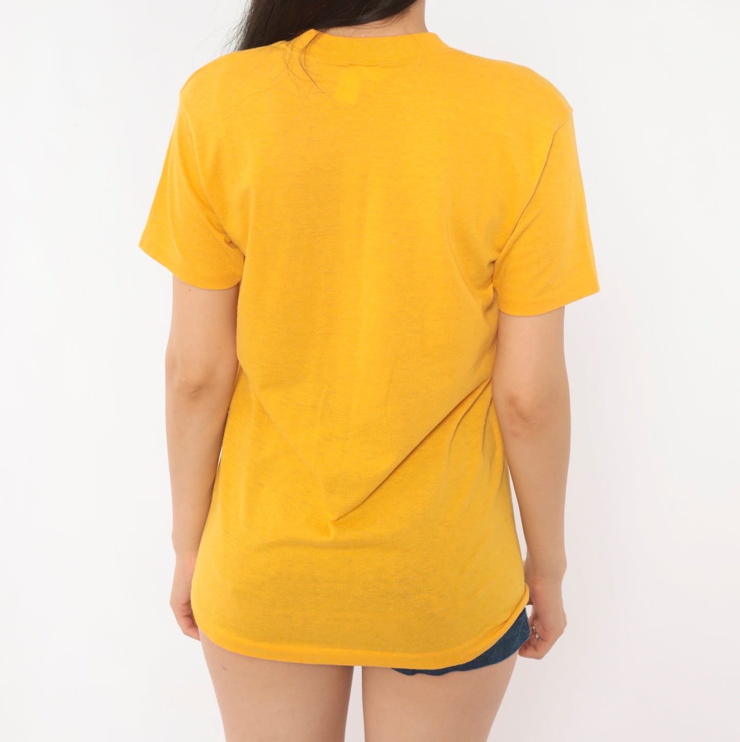 80s L.W. Higgins School Gym Shirt Mustard Physical Education Tee Gold Cotton Print Collegiate Preppy Athletic Vintage Short Sleeve Small S