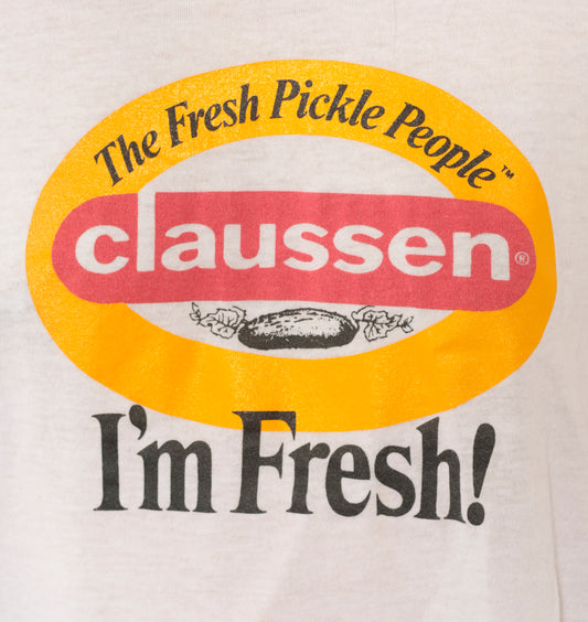 Claussen Pickles Ringer Tee 90s White Red Trim Novelty Food Brand Graphic Print Short Sleeve Cotton Funny Promo Vintage Screen Stars Large L