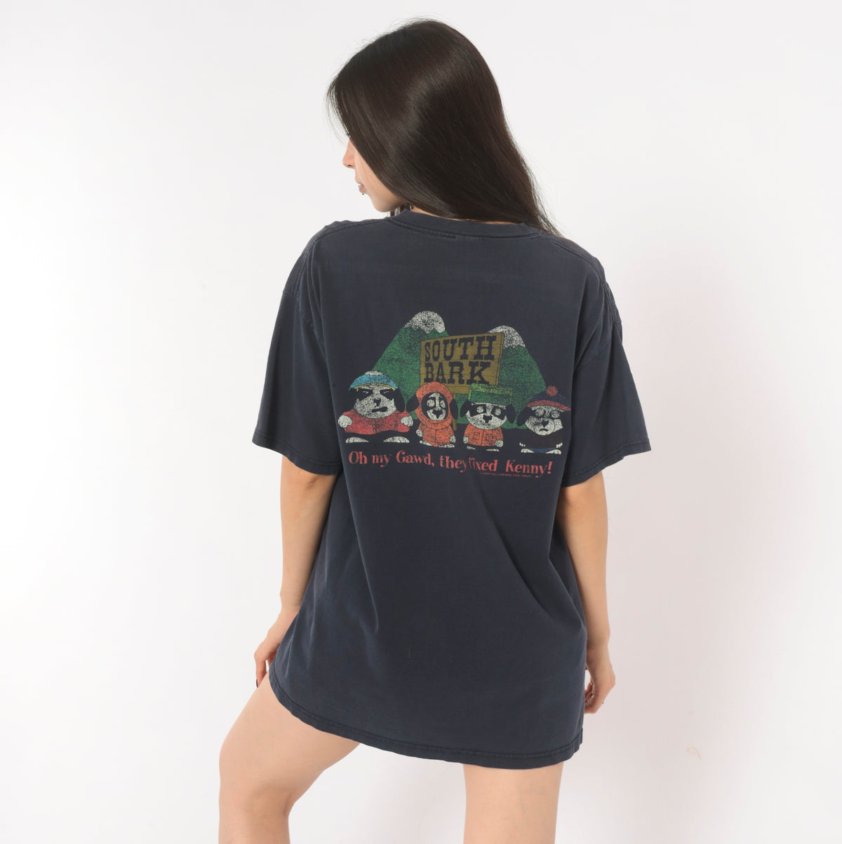 South Bark Big Dogs Parody Tee 2000s Dog South Park Humor Novelty Cotton Navy Blue Funny Animal Cartoon Comedy Vintage Short Sleeve Medium M