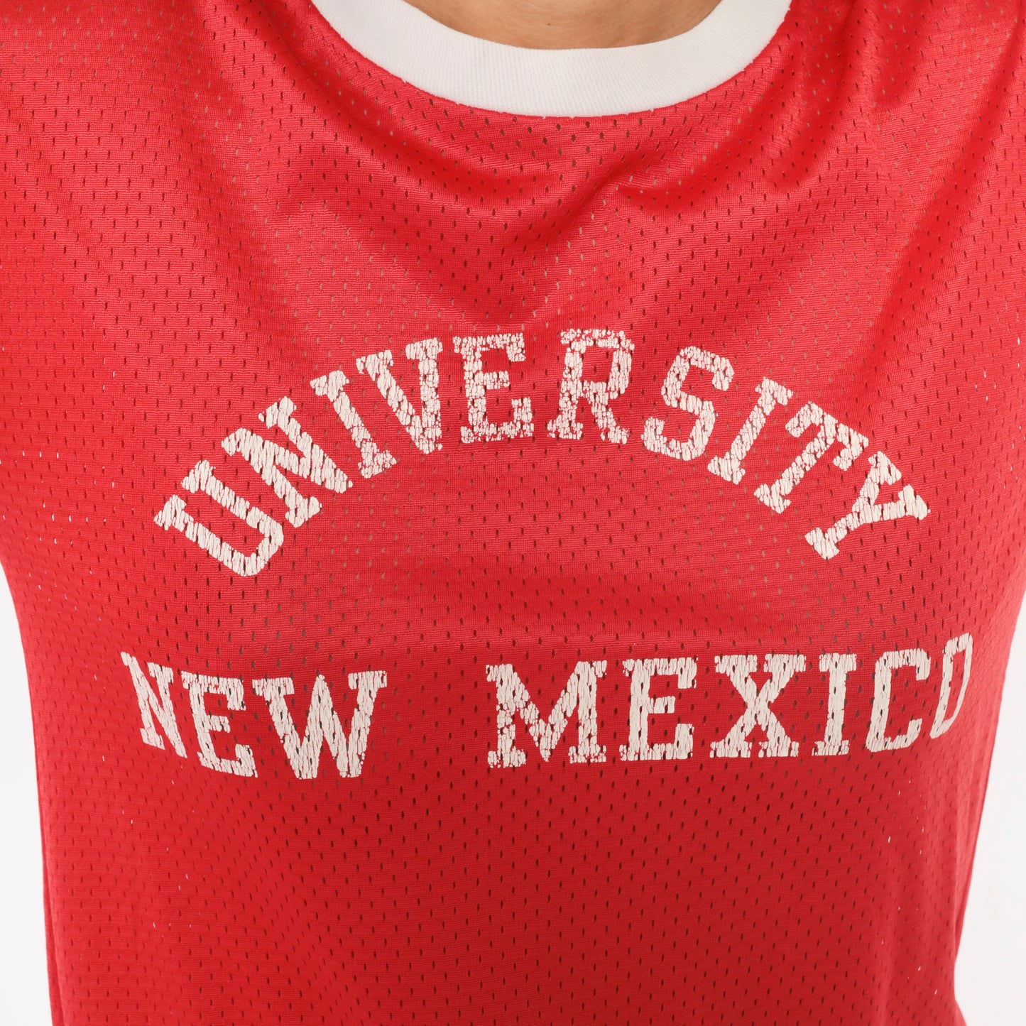 80s University New Mexico Mesh Jersey Red Cherry Athletic Collegiate Ringer Tee Short Sleeve Sporty Varsity Practice Shirt Vintage Medium M
