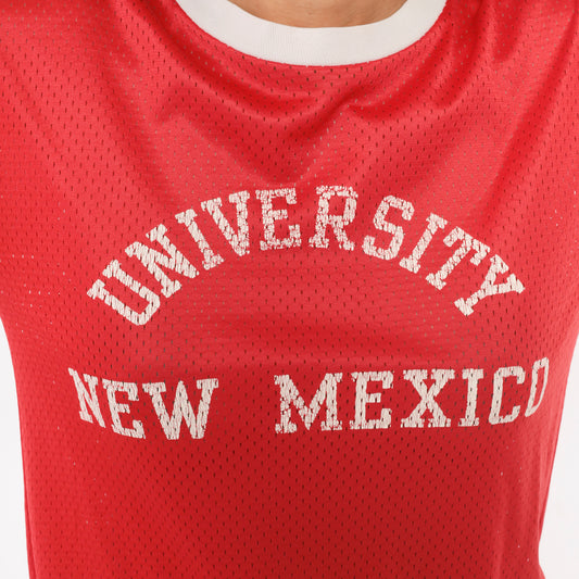 80s University New Mexico Mesh Jersey Red Cherry Athletic Collegiate Ringer Tee Short Sleeve Sporty Varsity Practice Shirt Vintage Medium M