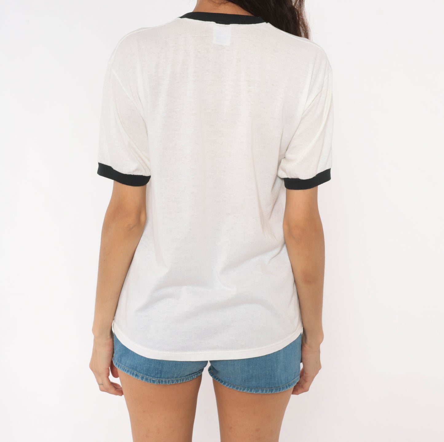 90s Watkins Productions Dance Showcase TV Show Ringer Tee Graphic Print White Black Trim Cotton Vintage Unisex Shirt Top Indie Large L