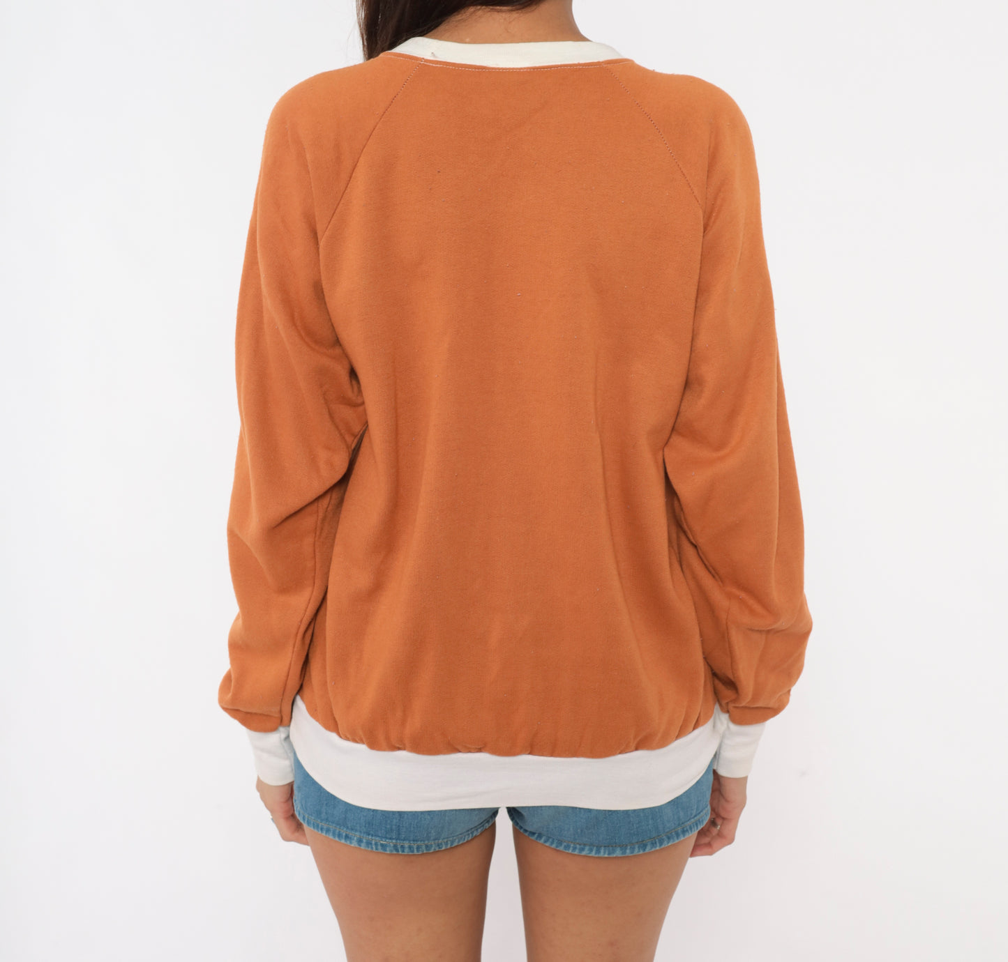 All American Tweety Sweatshirt 90s Looney Tunes Burnt Orange Raglan Sleeve Cartoon Flag Ringer Copper Vintage Warner Bros Sweater Small S