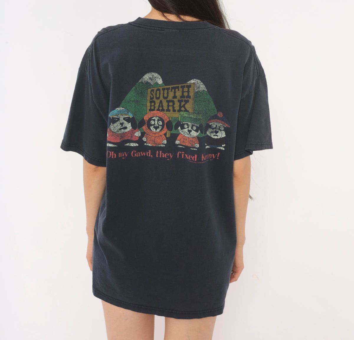 South Bark Big Dogs Parody Tee 2000s Dog South Park Humor Novelty Cotton Navy Blue Funny Animal Cartoon Comedy Vintage Short Sleeve Medium M