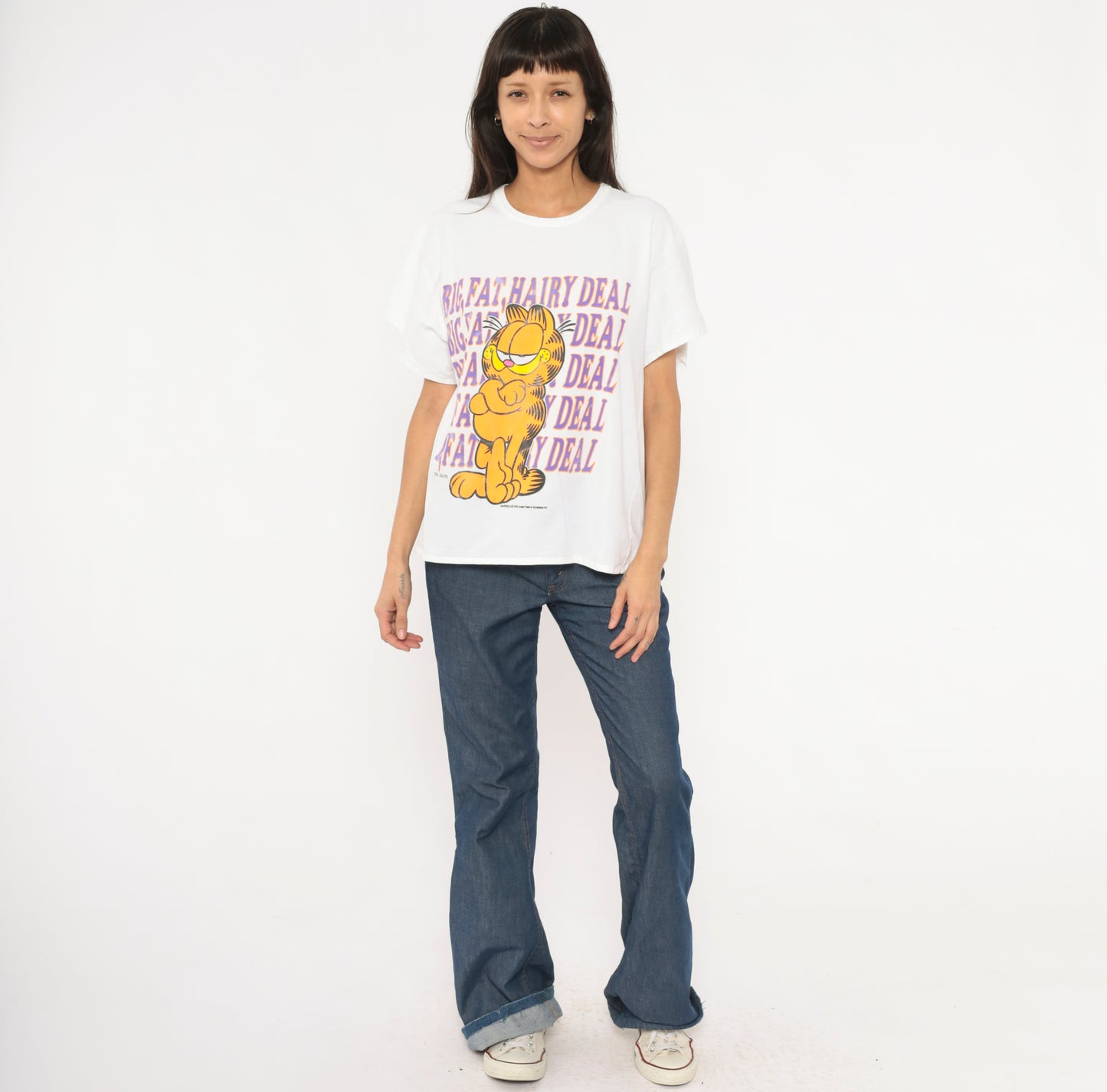 Garfield Big Fat Hairy Deal Tee 90s Cartoon Cat Cotton Short Sleeve Jim Davis Comic Strip Novelty Funny Vintage Shirt Medium To Large M L