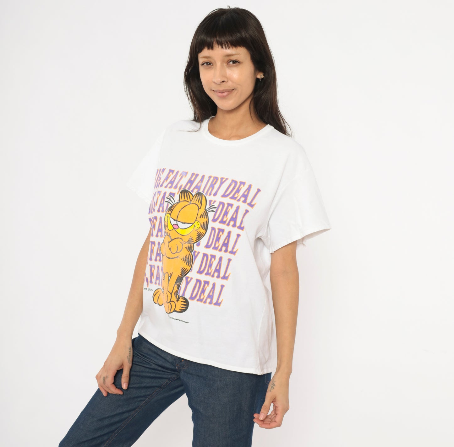 Garfield Big Fat Hairy Deal Tee 90s Cartoon Cat Cotton Short Sleeve Jim Davis Comic Strip Novelty Funny Vintage Shirt Medium To Large M L