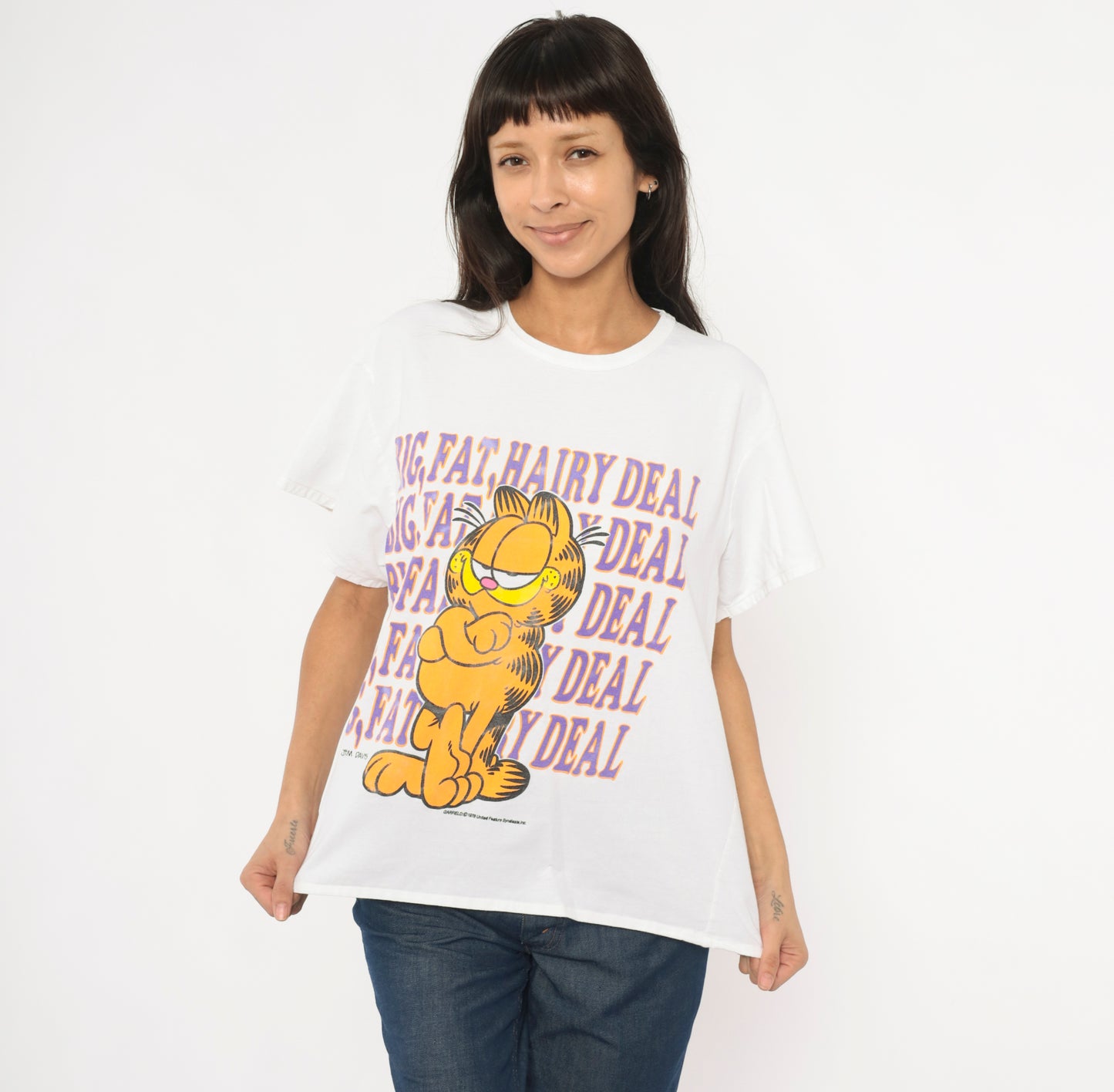 Garfield Big Fat Hairy Deal Tee 90s Cartoon Cat Cotton Short Sleeve Jim Davis Comic Strip Novelty Funny Vintage Shirt Medium To Large M L
