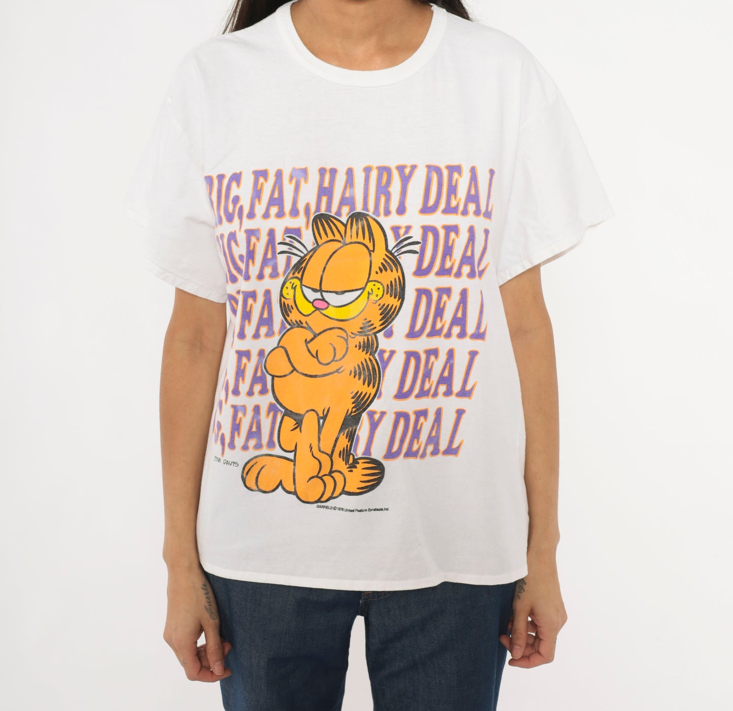 Garfield Big Fat Hairy Deal Tee 90s Cartoon Cat Cotton Short Sleeve Jim Davis Comic Strip Novelty Funny Vintage Shirt Medium To Large M L