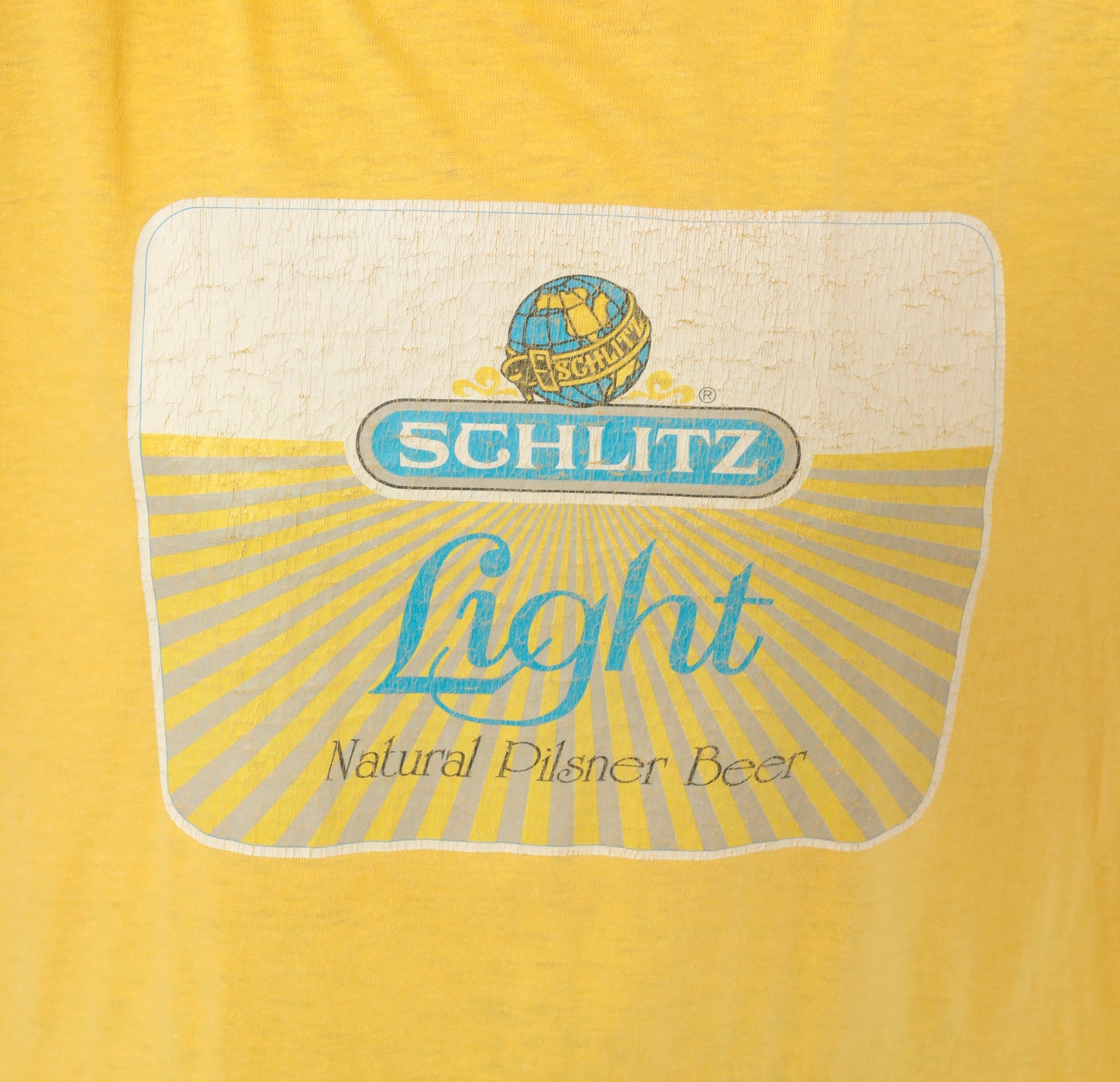 80s Schlitz Beer Tee Yellow Graphic Shirt Brewery Promo Pilsner Logo Cotton Boxy Gold Mustard Faded Worn Breweriana Vintage Extra Large XL