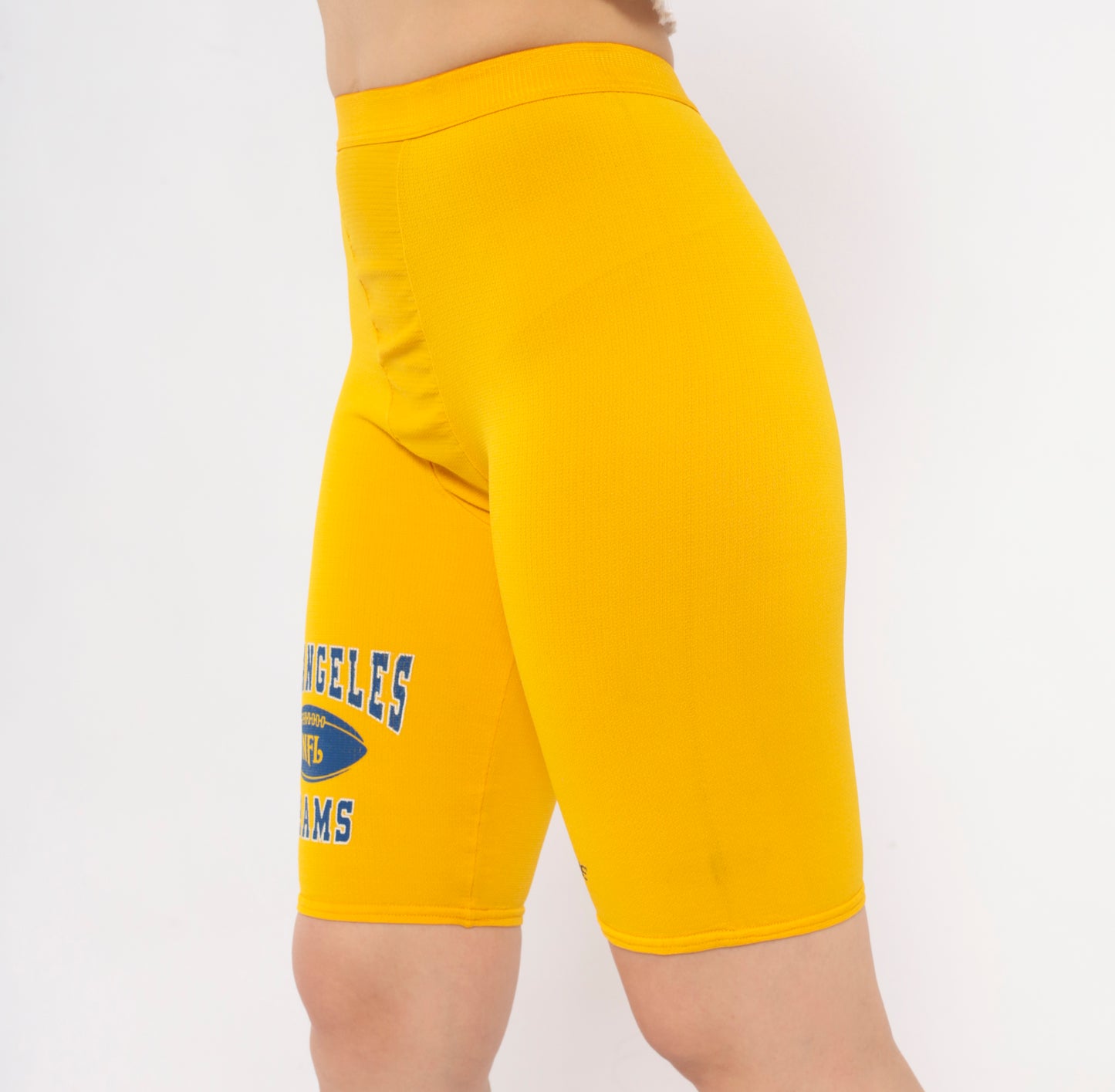 80s LA Rams NFL Bike Shorts Yellow Gold Compression Spandex Football Cycling Athletic Sportswear Graphic Vintage Activewear Extra Small XS