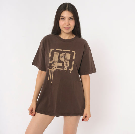 Linkin Park 2003 Tour Tee Chocolate Brown Band Shirt Summer Concert Graphic Cotton Nu Metal Rock Music Vintage Mocha Coffee Unisex Large L
