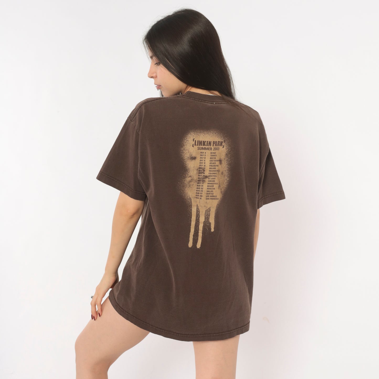Linkin Park 2003 Tour Tee Chocolate Brown Band Shirt Summer Concert Graphic Cotton Nu Metal Rock Music Vintage Mocha Coffee Unisex Large L
