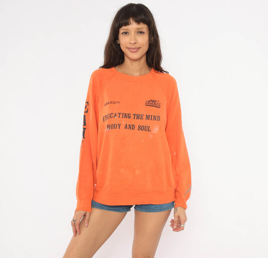 BellSouth Adopt A Student Program 90s Sweatshirt Orange Raglan Sleeve Pullover Vintage Collegiate Athletic Streetwear Unisex Extra Large XL