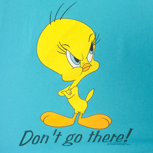 Tweety Bird Tee 90s Looney Tunes Cartoon Cobalt Blue Cotton Sleeve Boxy Fit Warner Bros Yellow Character Shirt One Size Fits Most OSFM