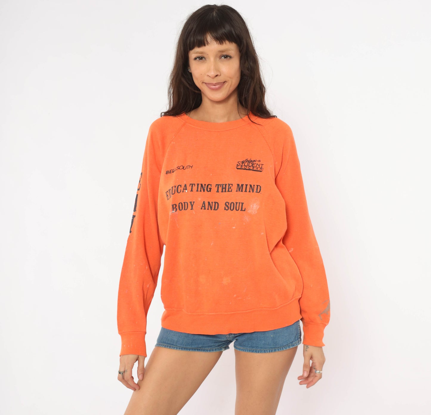 BellSouth Adopt A Student Program 90s Sweatshirt Orange Raglan Sleeve Pullover Vintage Collegiate Athletic Streetwear Unisex Extra Large XL