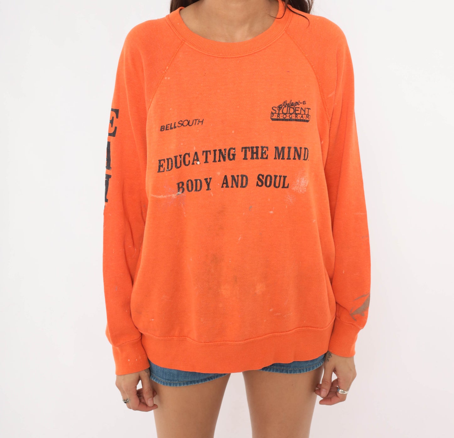 BellSouth Adopt A Student Program 90s Sweatshirt Orange Raglan Sleeve Pullover Vintage Collegiate Athletic Streetwear Unisex Extra Large XL