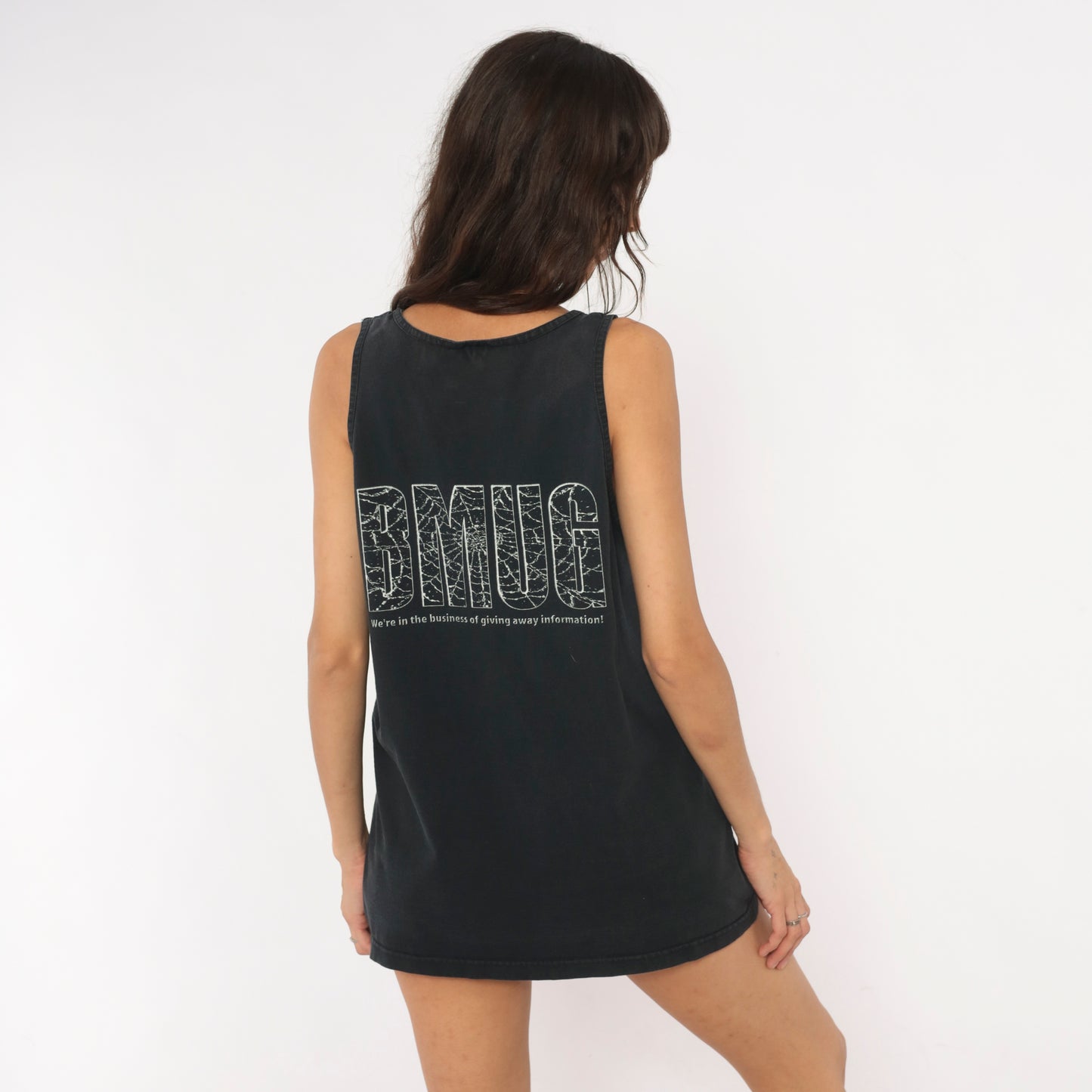 BMUG Macworld Boston 96 Tank Top Black Cotton Graphic Tee Tech Conference Vintage 90s Collegiate Shirt Faded Jet Relaxed Fit Unisex Large L