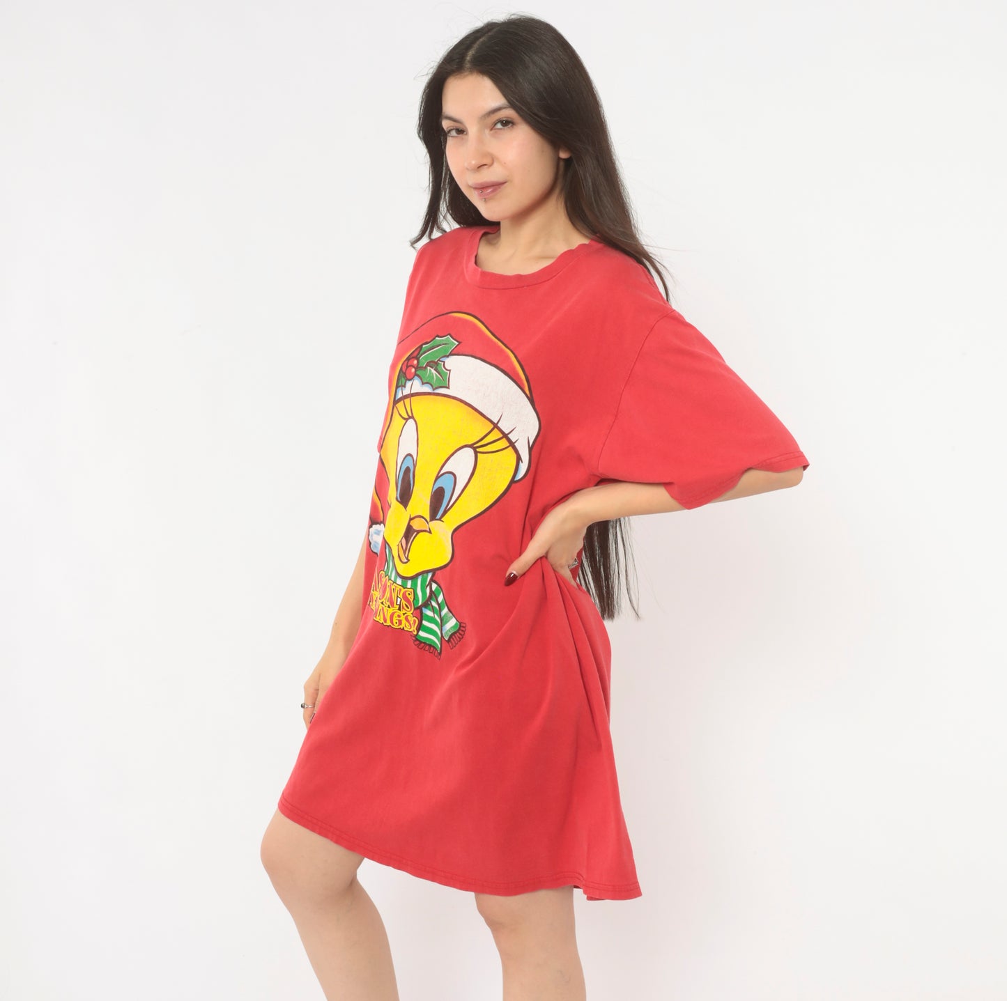 Tweety Bird Christmas Tee 90s Looney Tunes Season's Greetings Holiday Cartoon Graphic Red Streetwear Shirt Vintage One Size Fits Most OSFM