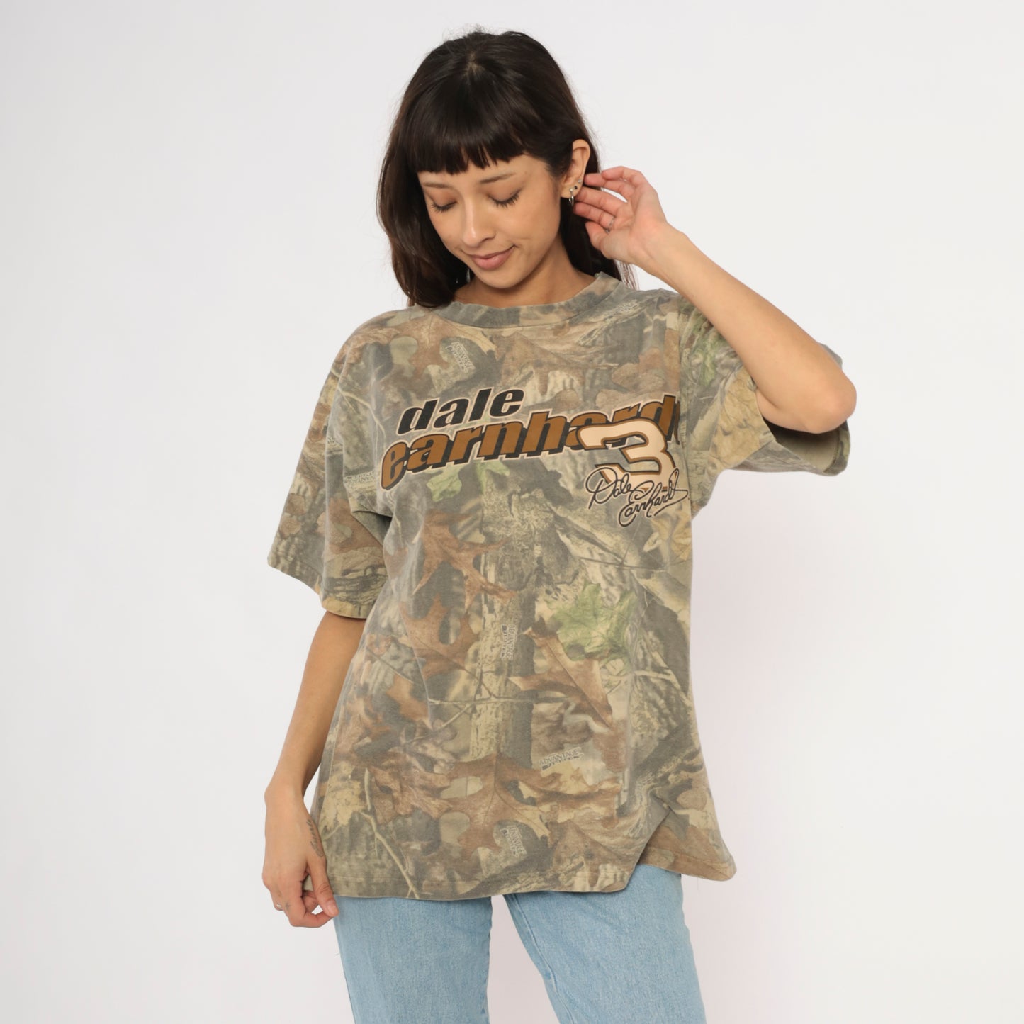 Camo Dale Earnhardt Tee NASCAR Racing 2000s Chase Realtree Leaf Cotton Hunting Woodland Motorsport Number 3 Tan Olive Shirt Extra Large XL