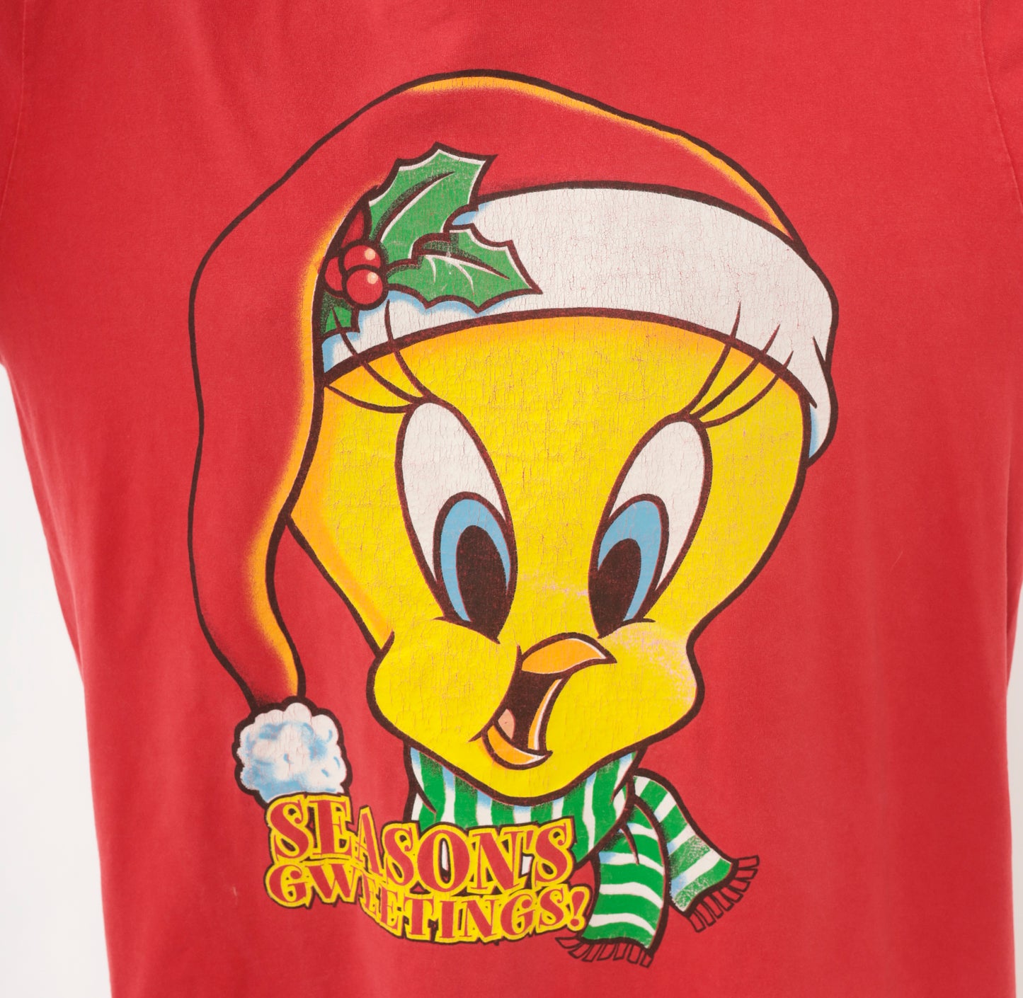 Tweety Bird Christmas Tee 90s Looney Tunes Season's Greetings Holiday Cartoon Graphic Red Streetwear Shirt Vintage One Size Fits Most OSFM