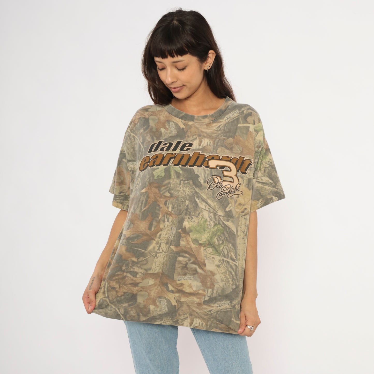 Camo Dale Earnhardt Tee NASCAR Racing 2000s Chase Realtree Leaf Cotton Hunting Woodland Motorsport Number 3 Tan Olive Shirt Extra Large XL