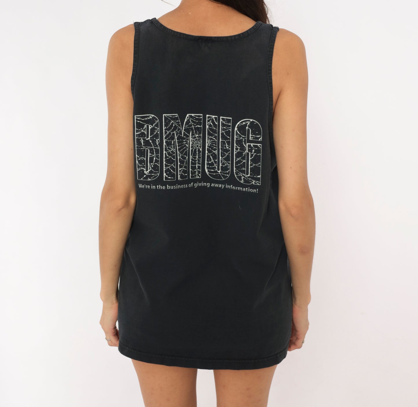 BMUG Macworld Boston 96 Tank Top Black Cotton Graphic Tee Tech Conference Vintage 90s Collegiate Shirt Faded Jet Relaxed Fit Unisex Large L