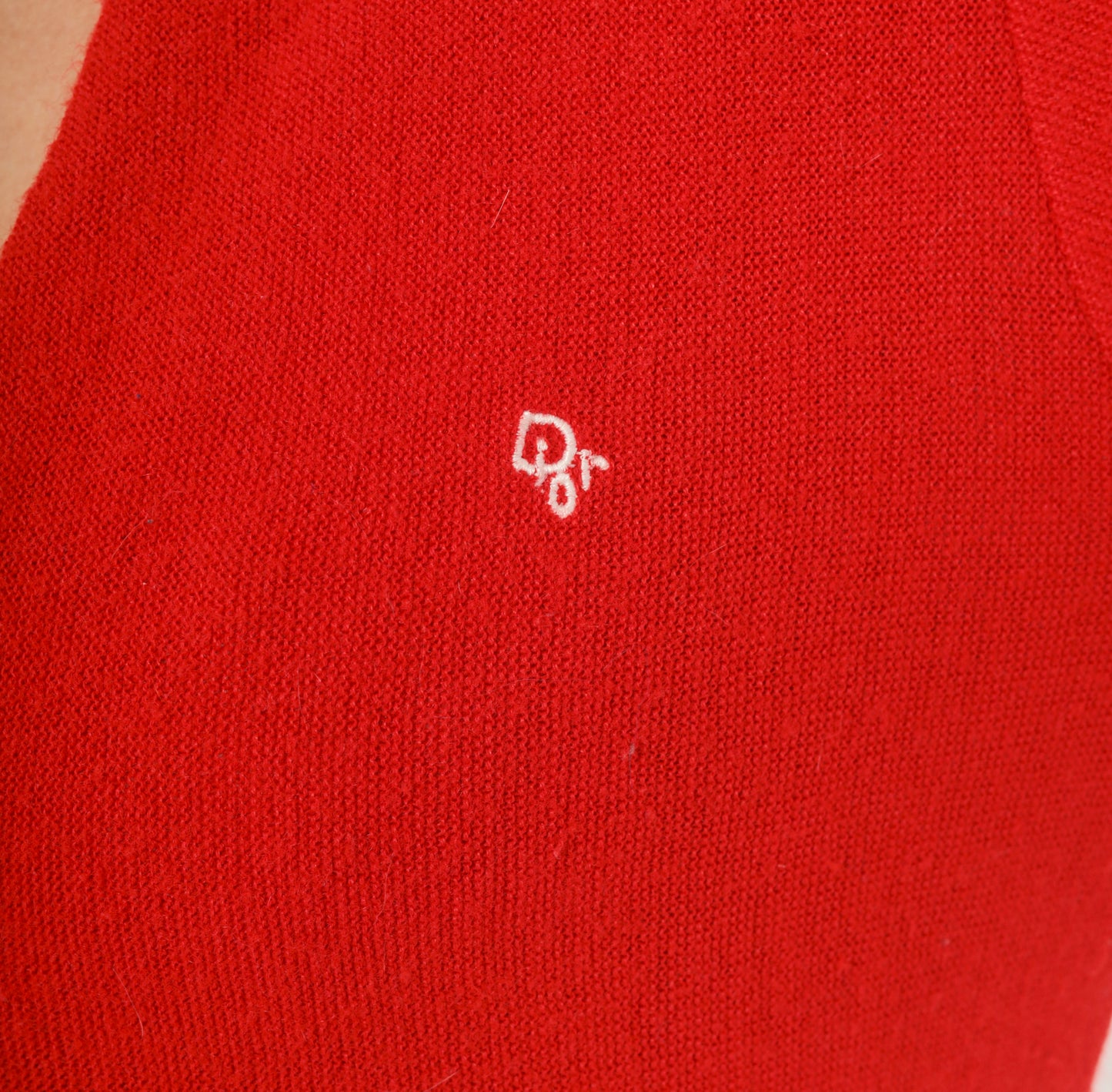 Christian Dior Cardigan 80s Red Button Front V Neck Sweater Knit Grandpa Preppy Collegiate Academic Cherry Scarlet Vintage Crimson Medium M